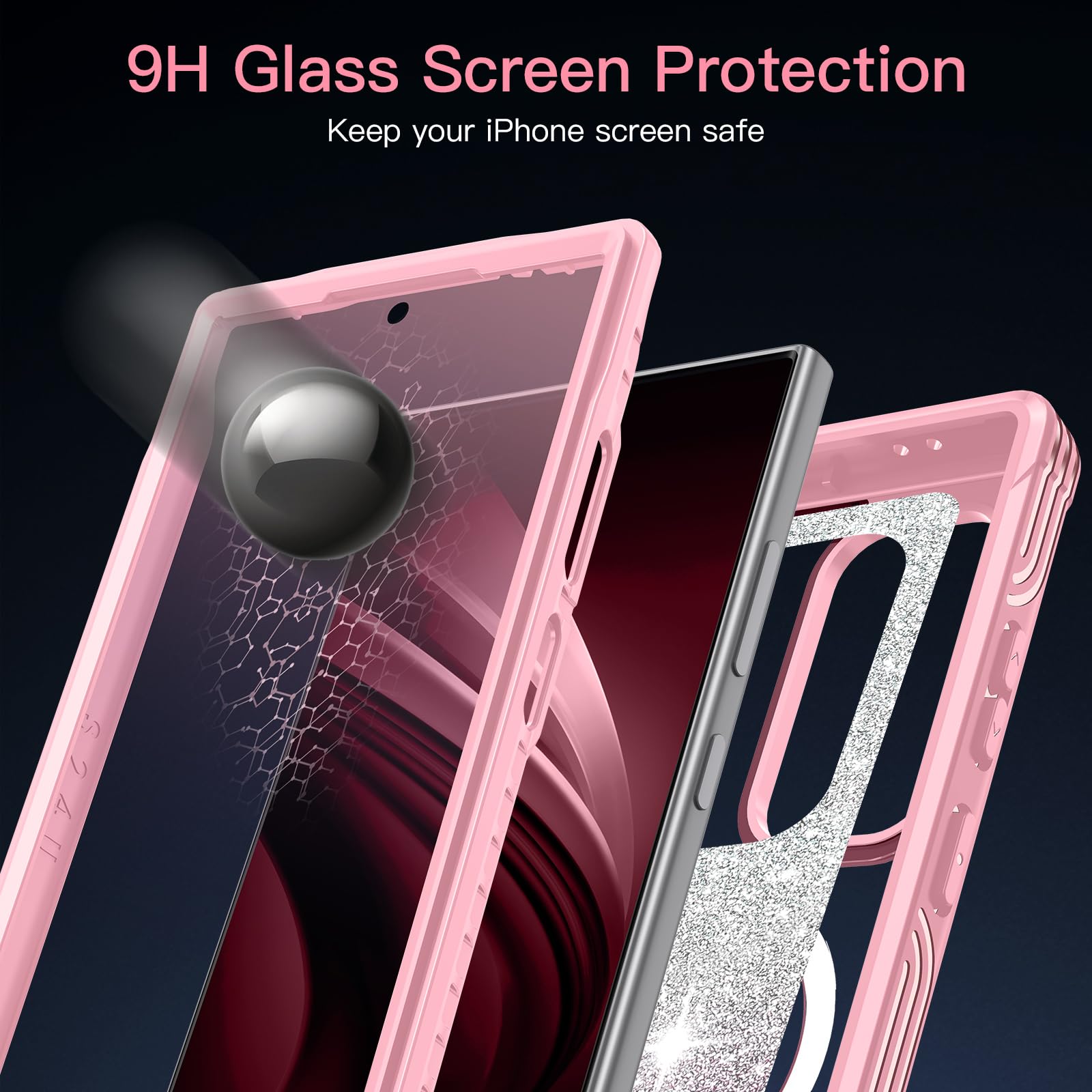 Hensione For Galaxy S24 Ultra Case,Compatible With Magsafe,Magnetic Glitter Case Built-In 9H Tempered Glass Screen Protector,Sho