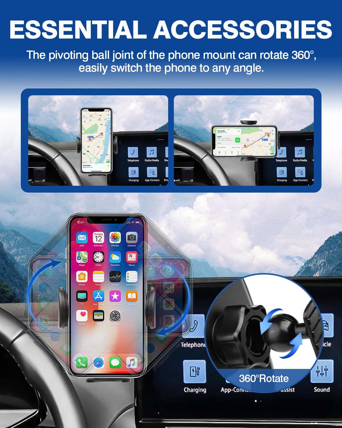 Autorder Car Phone Holder For 2020-2024 Volkswagen Id.4 Vw Id4 Accessories Phone Mount With Dash Organizer 12-Inch Screen Cell P