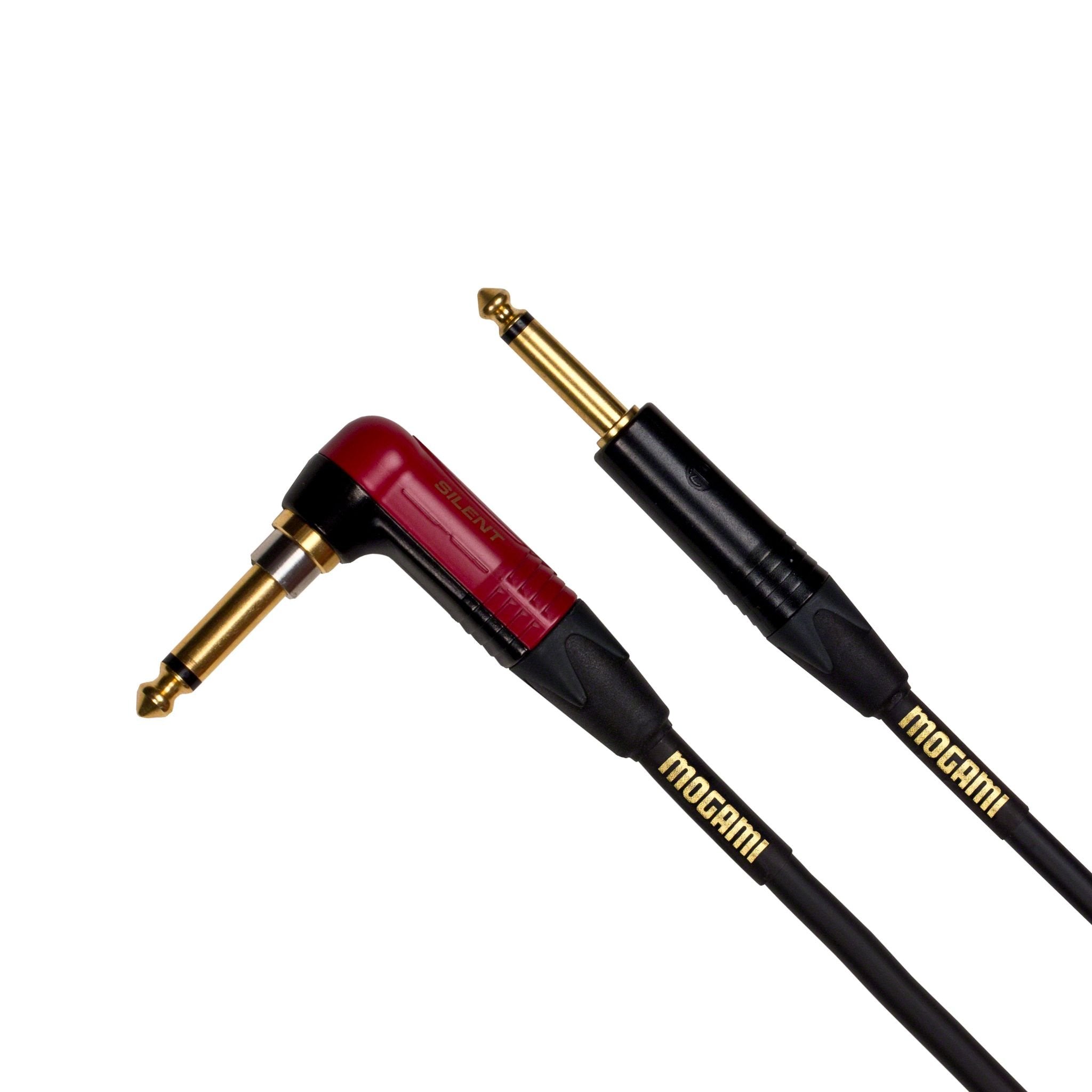 Mogami Gold Inst Silent R 18 Guitar Instrument Cable, 1/4' Ts Male Plugs, Gold Contacts, Right Angle Silentplug To Straight Connectors, 18 Foot