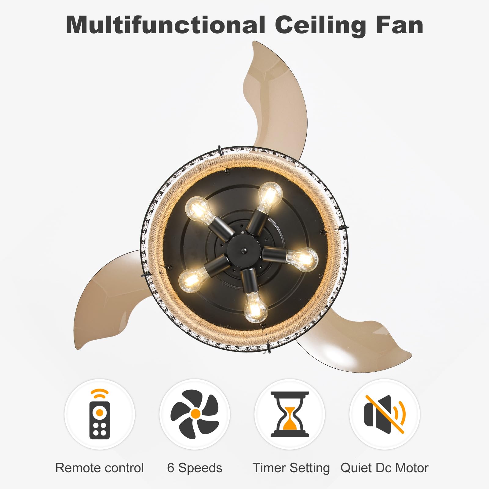 48 Inch Retractable Ceiling Fans With Lights And Remote, Industrial Black Fandelier With 3 Retractable Abs Blades, Invisible Cry