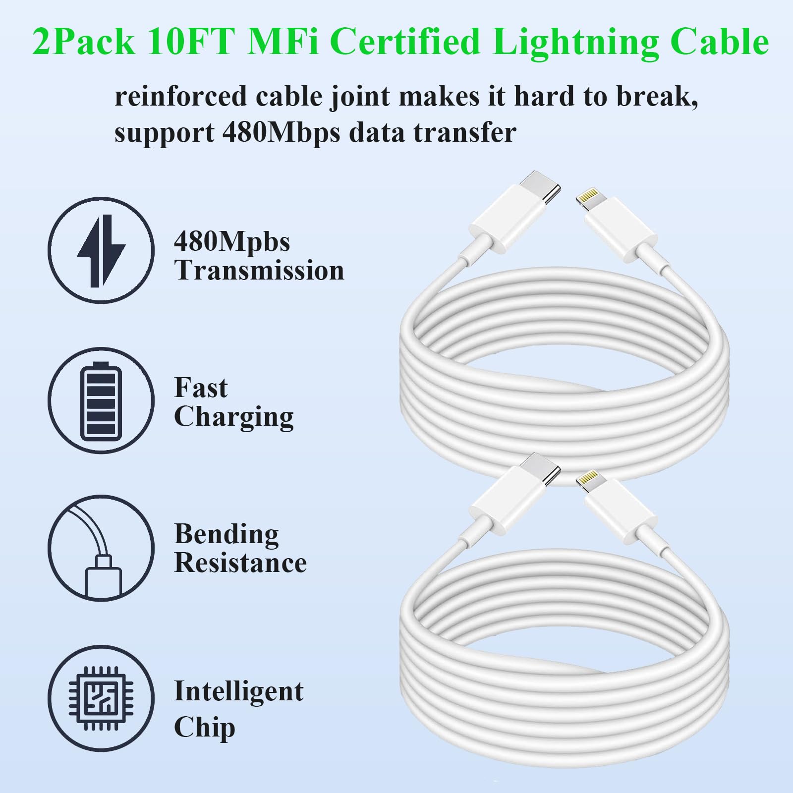 2Pack Fast Charger Iphone [Apple Mfi Certified],10Ft Iphone Charger Fast Charging Usb C To Lightning Cable With 2Pack Pd Usb C Charger Block 10Ft Iphone Charger Cord For Iphone 14/13/12/11/X/Xs Max/8