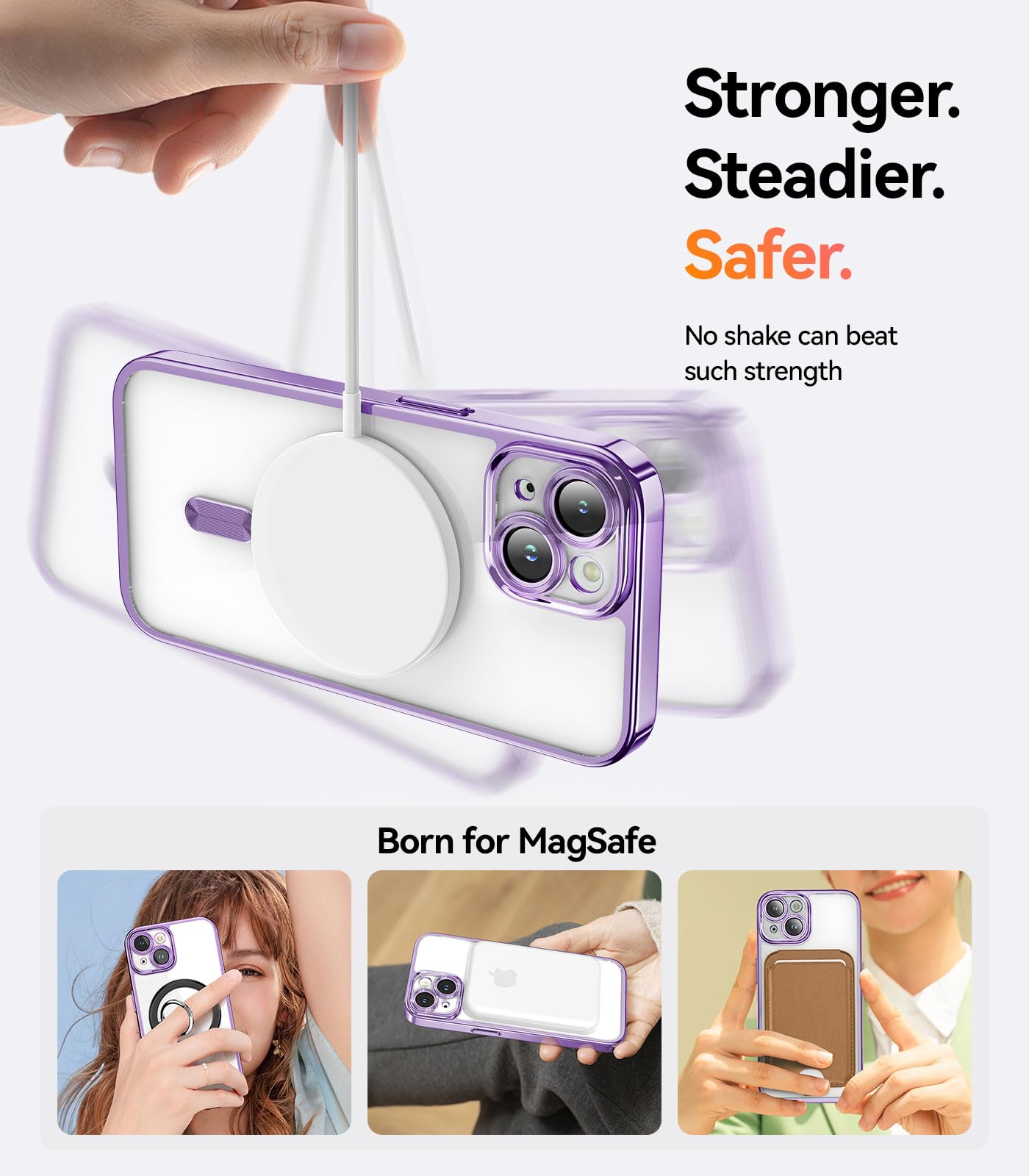 Meifigno Candy Mag Series Case For Iphone 15, [Compatible With Magsafe] [Wrist Strap & Glitter Card] Full Camera Lens Protection