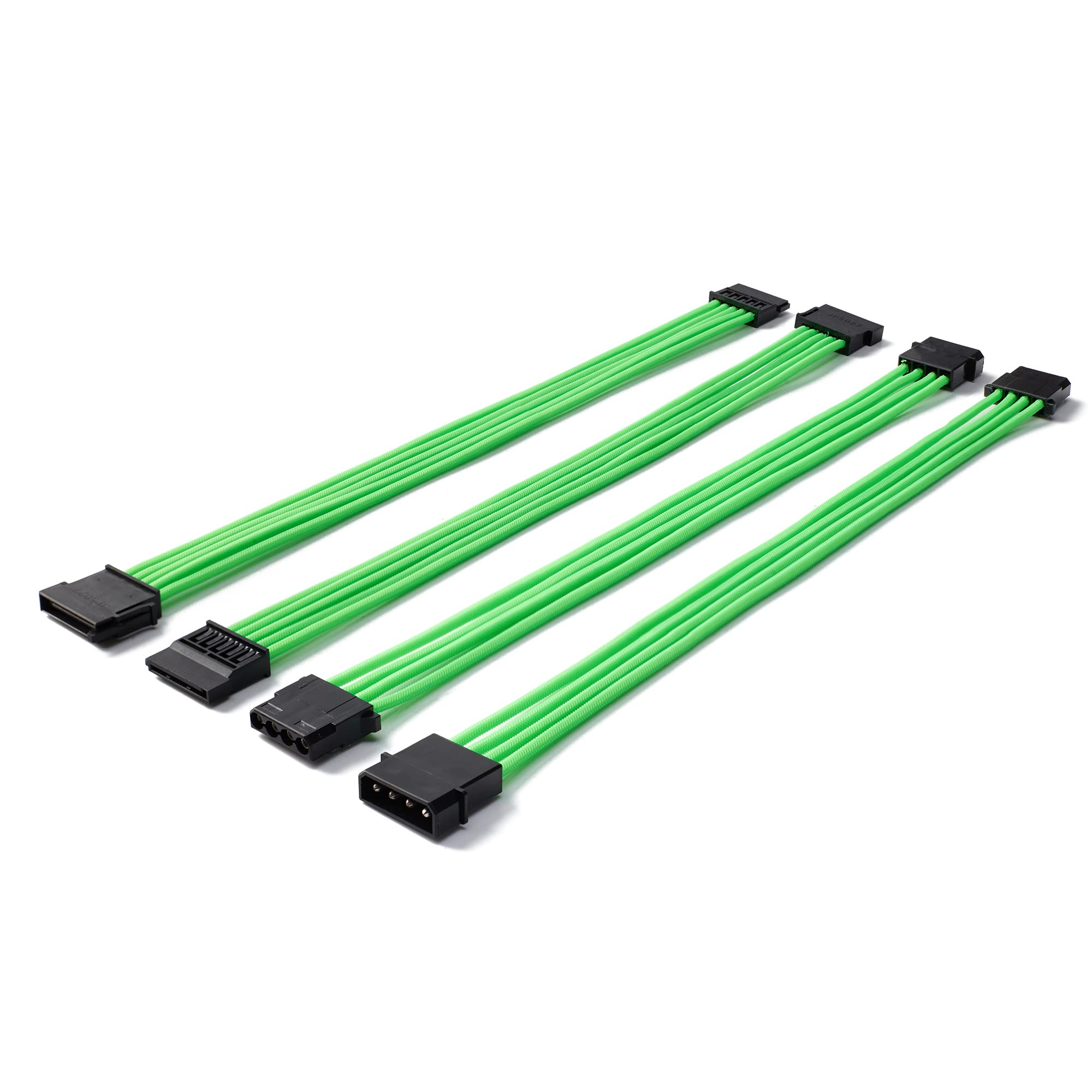Formulamod Sata + Molex Power Extension Cable Kit, Male To Female 11.8 Inch Extender Sleeve Power Cables (Green)