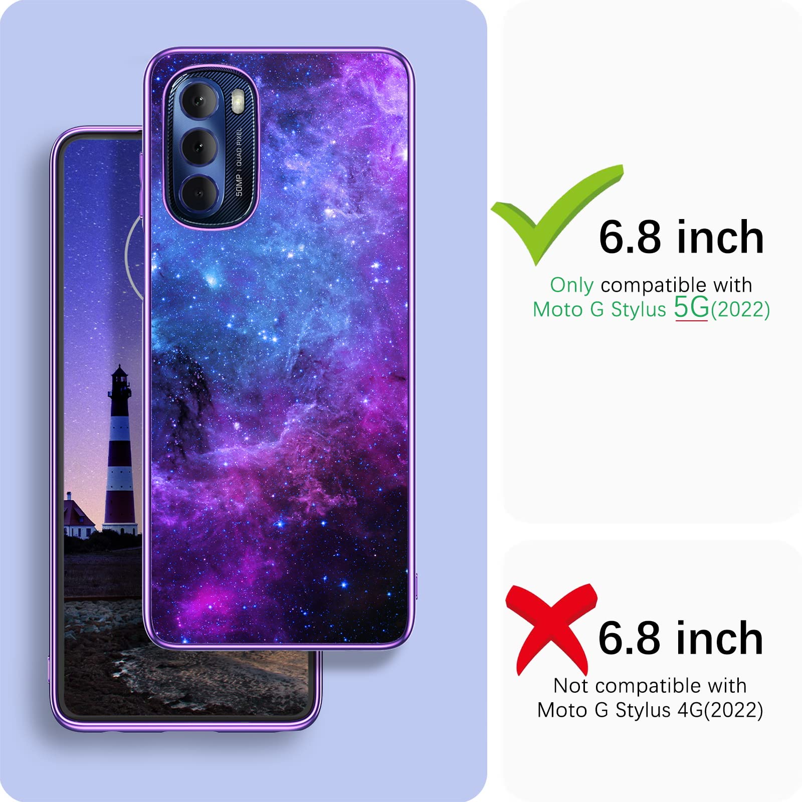 Guagua Compatible With Motorola Moto G Stylus 5G Case 2022 6.8 Inch Glow In The Dark Noctilucent Luminous Space Nebula Slim Cove