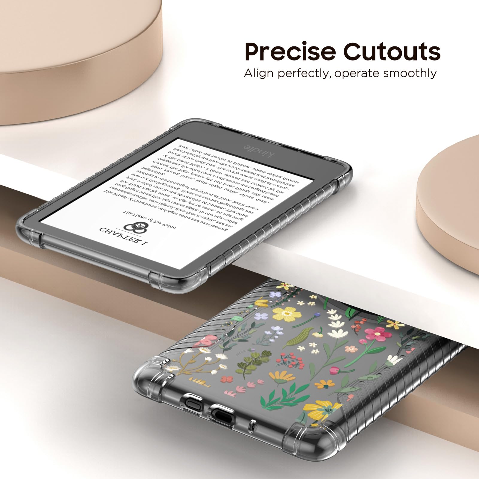 MoKo Case for 6' All New Kindle (11th Generation 2024/2022 Release), Ultra Clear Soft Flexible Transparent TPU Skin Bumper Back Cover Shell, Clear & Flower