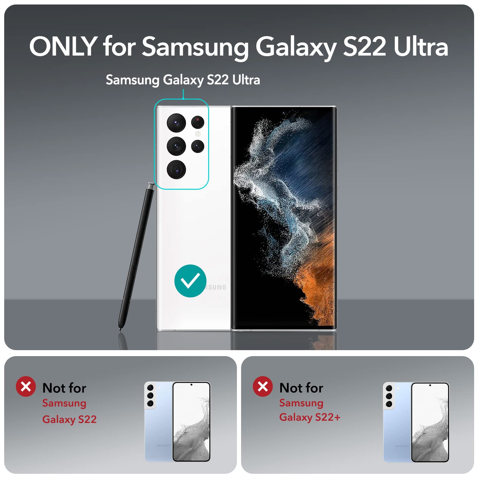 ESR Galaxy S22 Ultra Case - Military-Grade Drop Protection, Slim Fit, Clear, 3 Stand Modes Kickstand, Boost Series