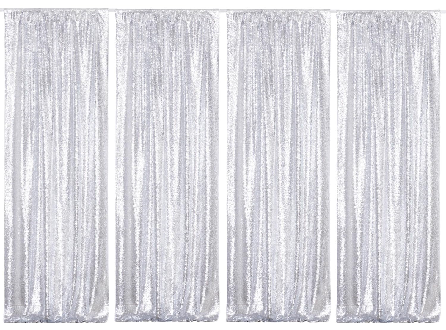 Poise3Ehome Silver Sequin Backdrop Curtains,4 Panels Silver Sequin Backdrop, 2Ftx8Ft Sequin Curtains For Party Wedding Sequence