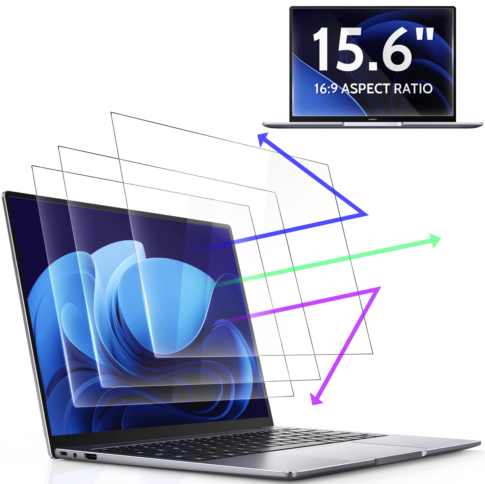 3 Pcs 15.6 Inch Anti Blue Light Screen Protector Compatible With Lenovo Hp Dell Acer Asus Samsung Etc Laptop 16:9 Aspect, 15'' C