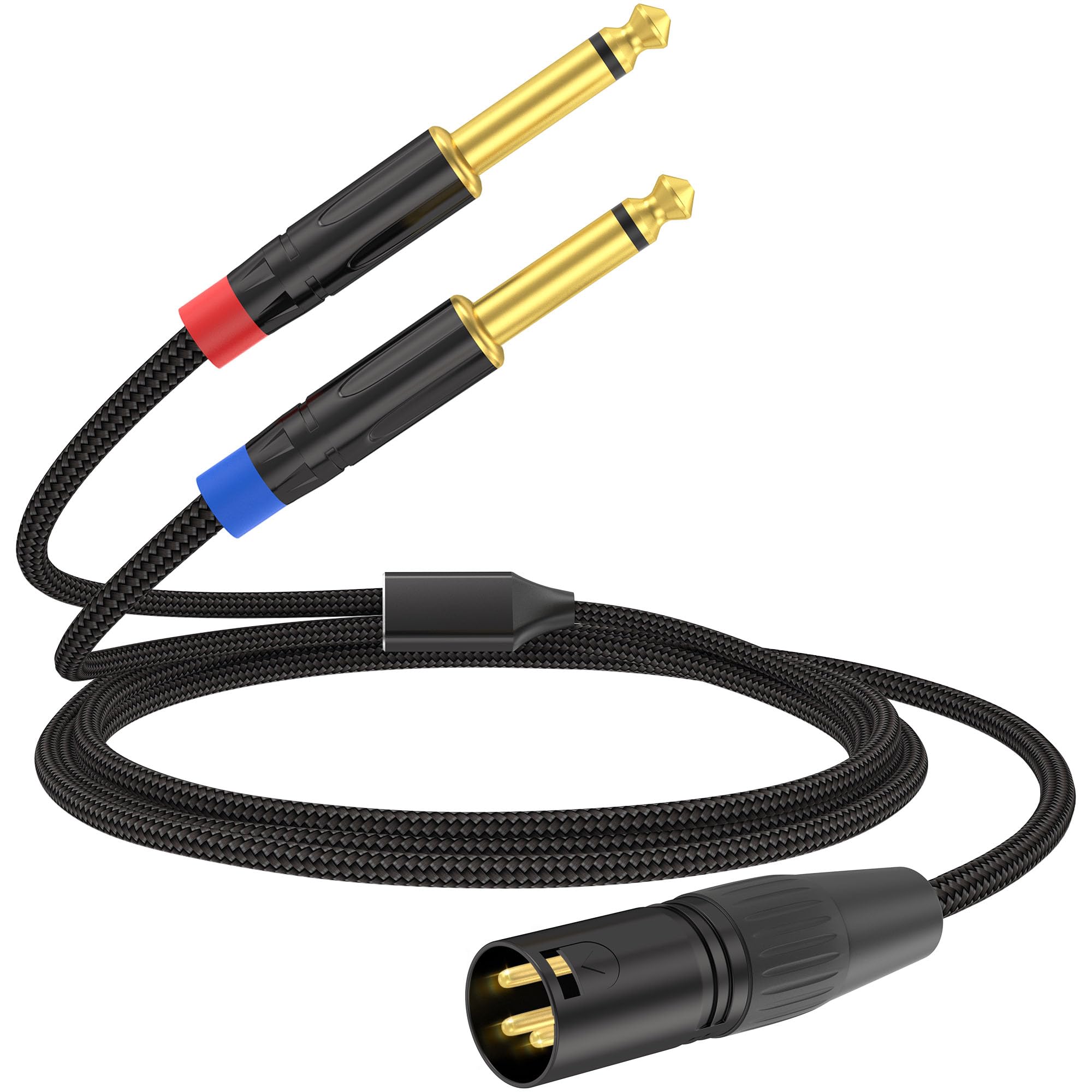 XLR Male to Dual 1/4 inch TS Y Splitter Cable 6FT, Dual Shielding Braided Mic Adapter Cord, Balanced XLR to 2 Mono 1/4    TS Aud