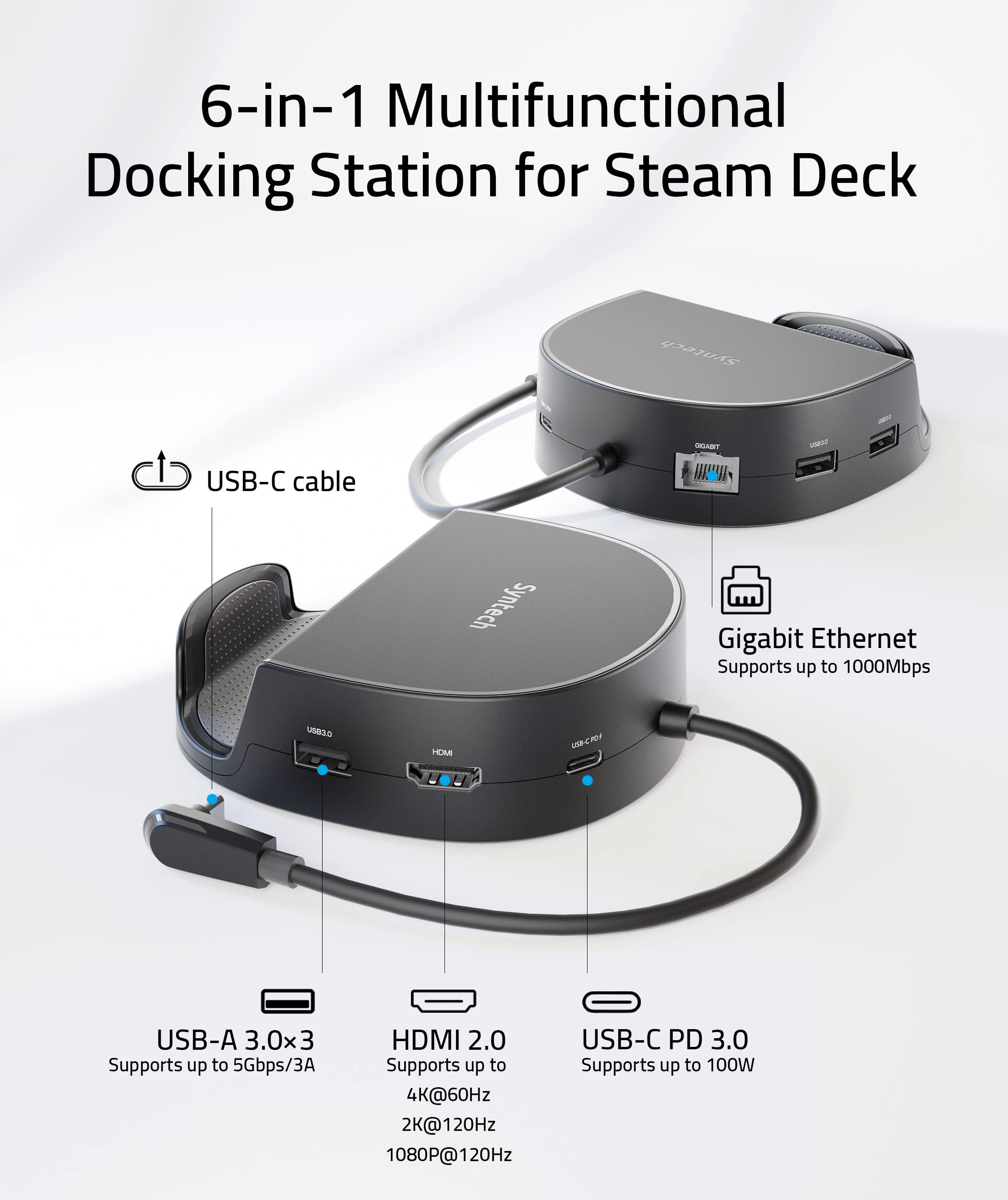 Syntech Mini Dock Compatible With Steam Deck/Steam Deck Oled/Rog Ally/Legion Go, 6 In 1 Docking Station With Hdmi 2.0 4K@60Hz, G