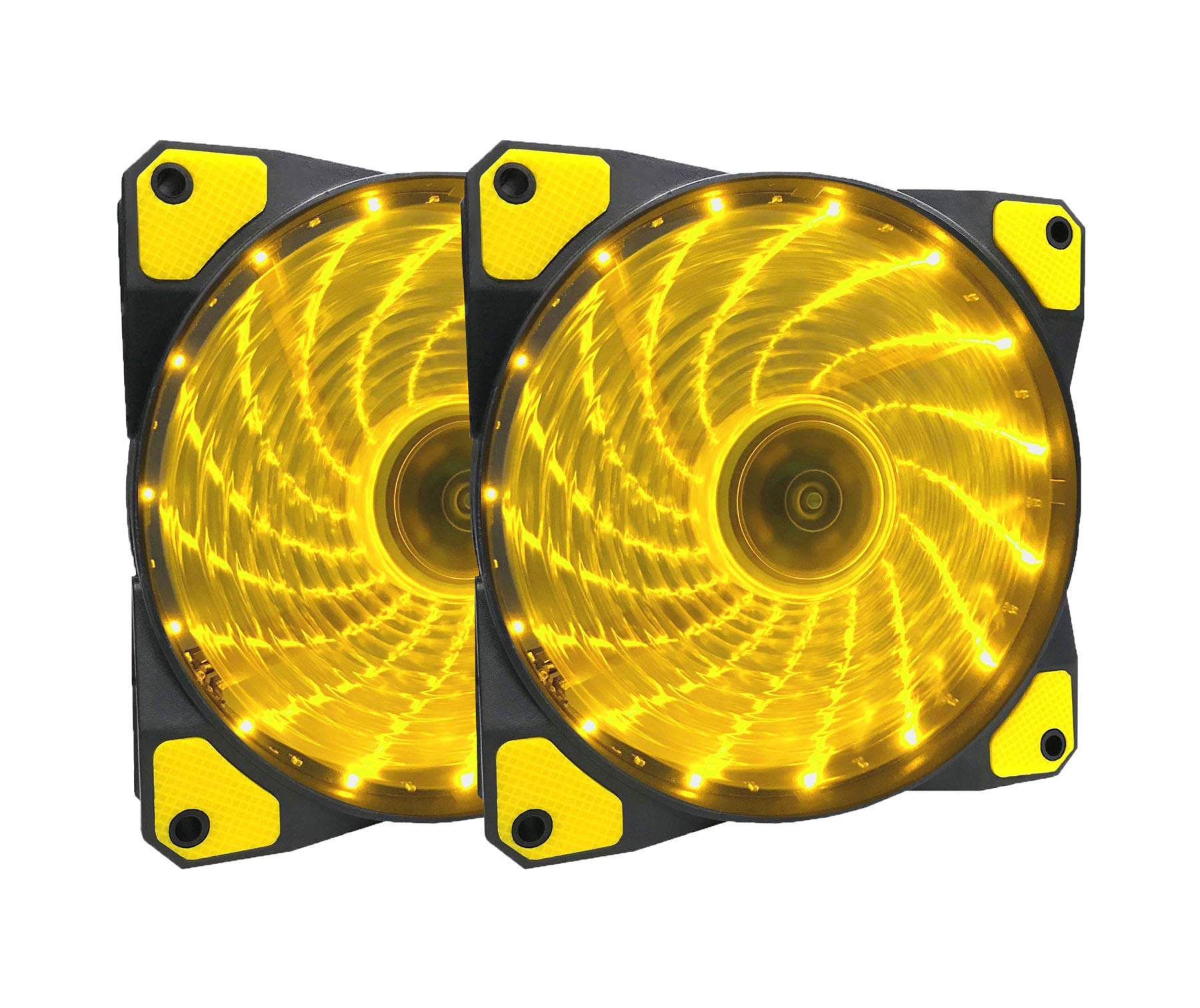 Apevia Af212L Syl 120Mm Yellow Led Ultra Silent Case Fan W/ 15 Yellow Leds & Anti Vibration Rubber Pads (2 Pk)