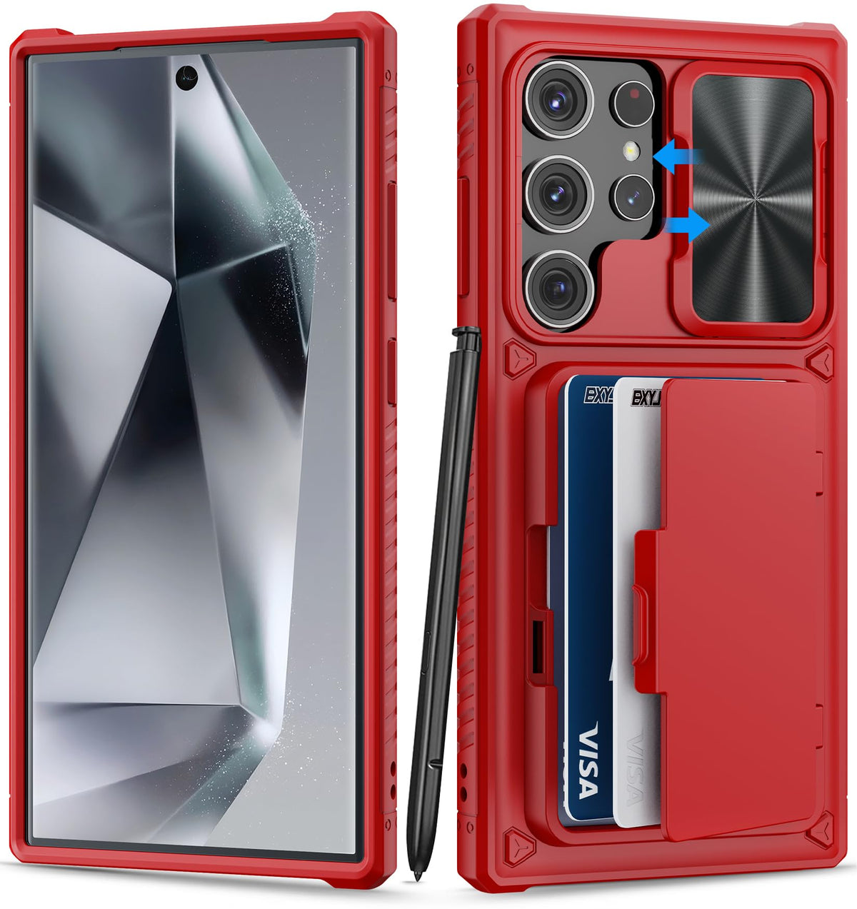 Bxyjy For Samsung Galaxy S24 Ultra Case With Card Holder (Store 4 5 Cards) & Slide Camera Cover & Kickstand, Military Grade Drop