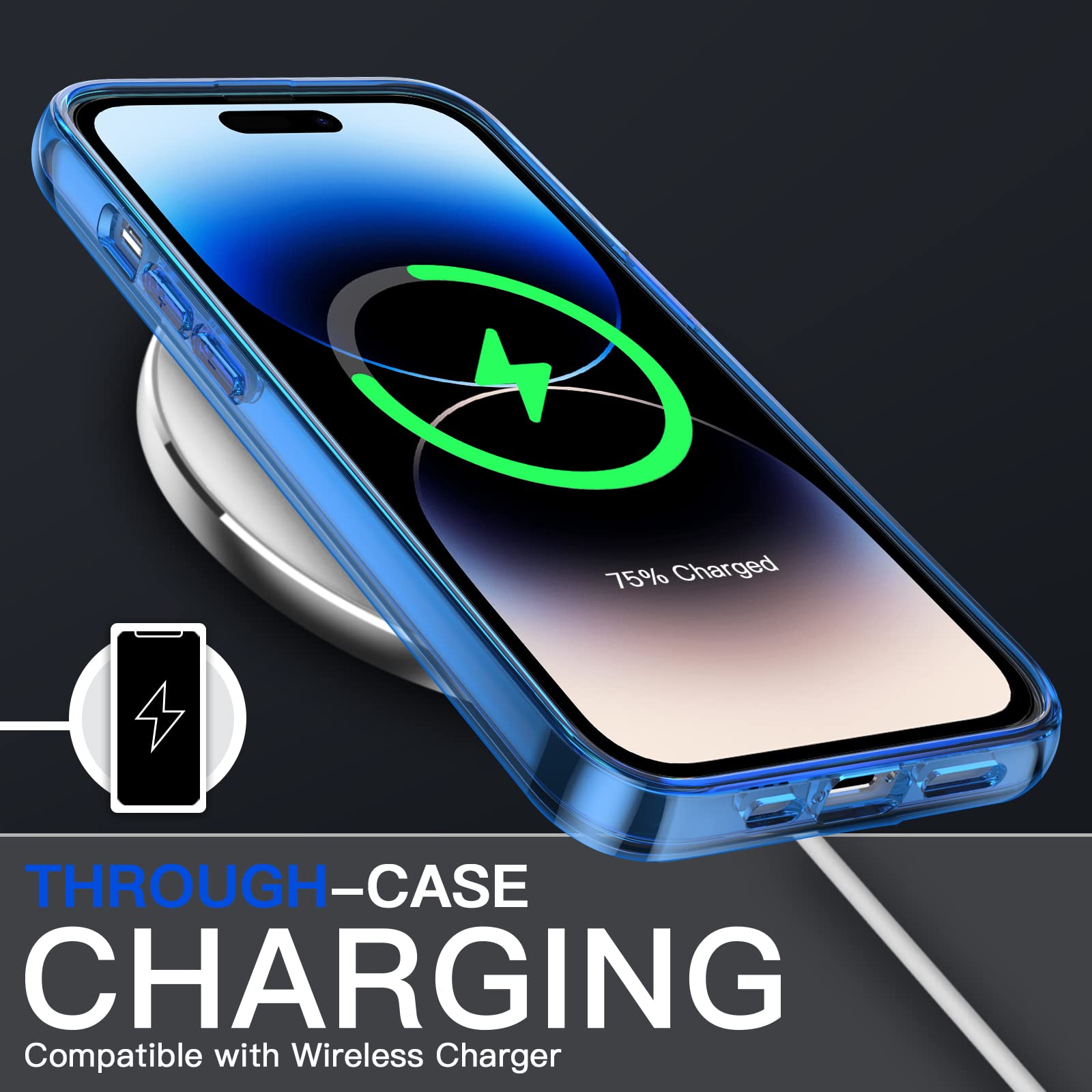 Jetech Case For Iphone 14 Pro Max 6.7 Inch, Non Yellowing Shockproof Phone Bumper Cover, Anti Scratch Clear Back (Blue)