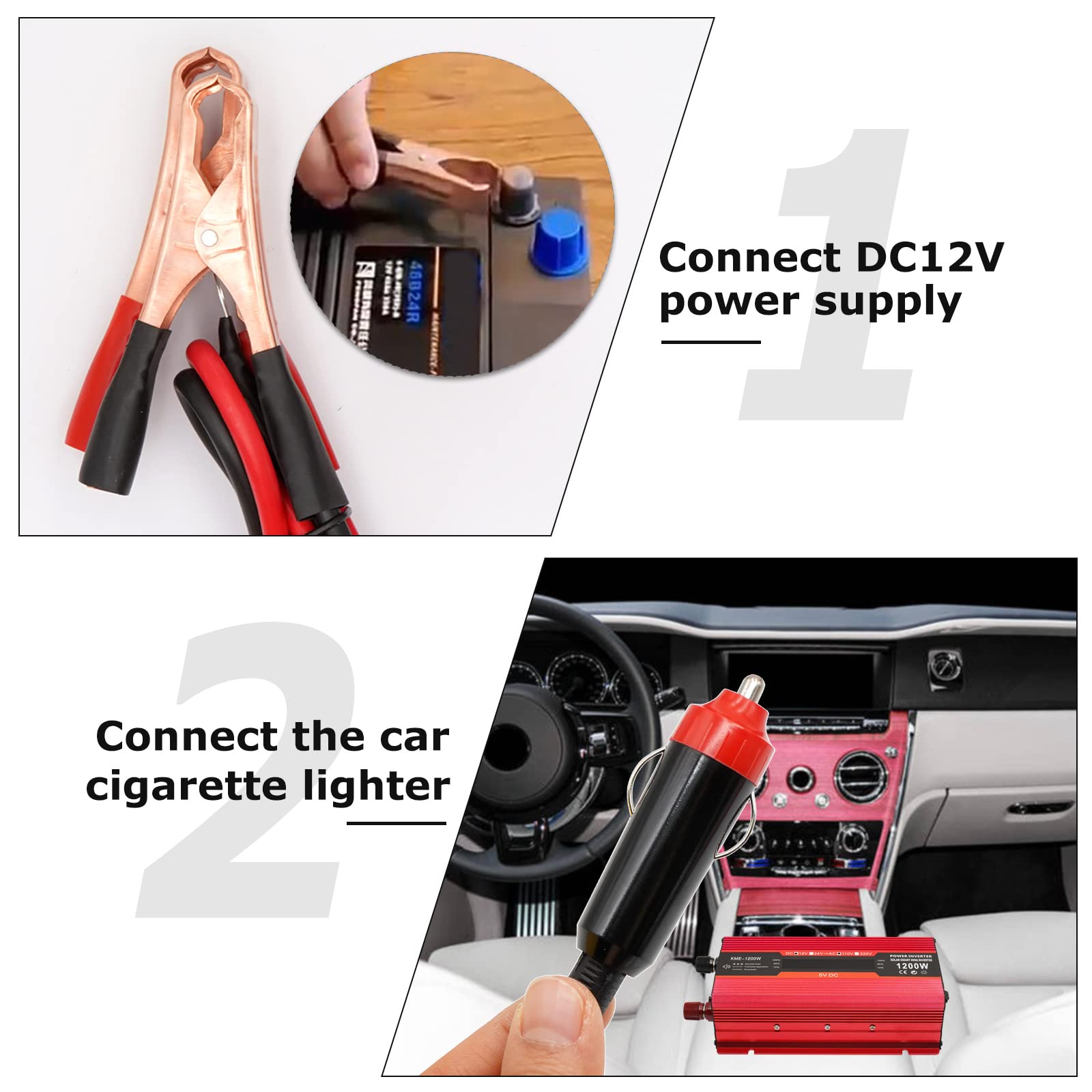 1200W Car Power Inverter Dc 12V To 110V Ac Converter 1200W Inverter Power Inverters With Lcd Display And Ac Outlets 2A Usb Charg