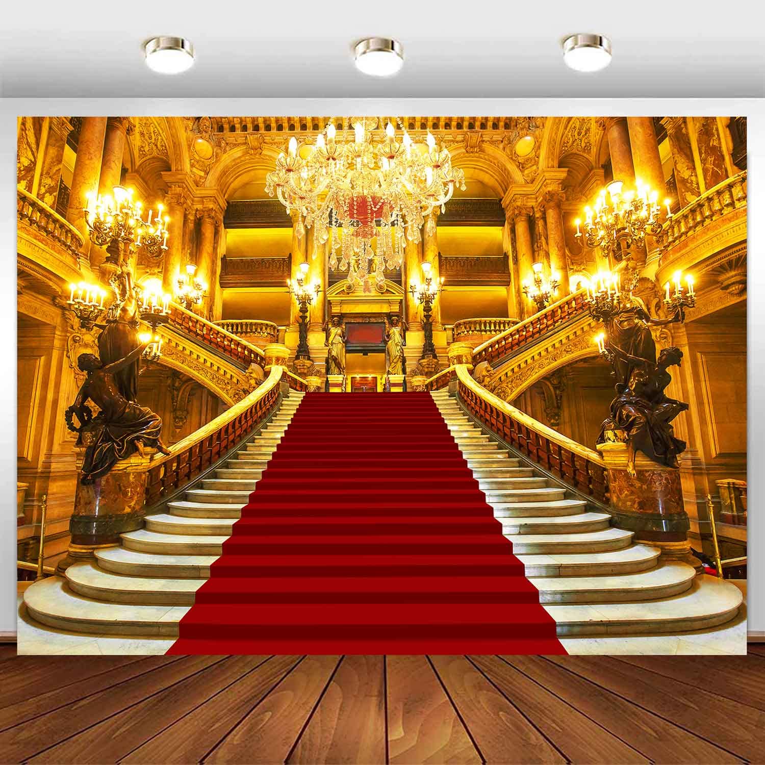 Sensfun Red Carpet Palace Backdrop For Photography Royal Golden Castle Gorgeous European Hall Party Background Vinyl Red Stage B