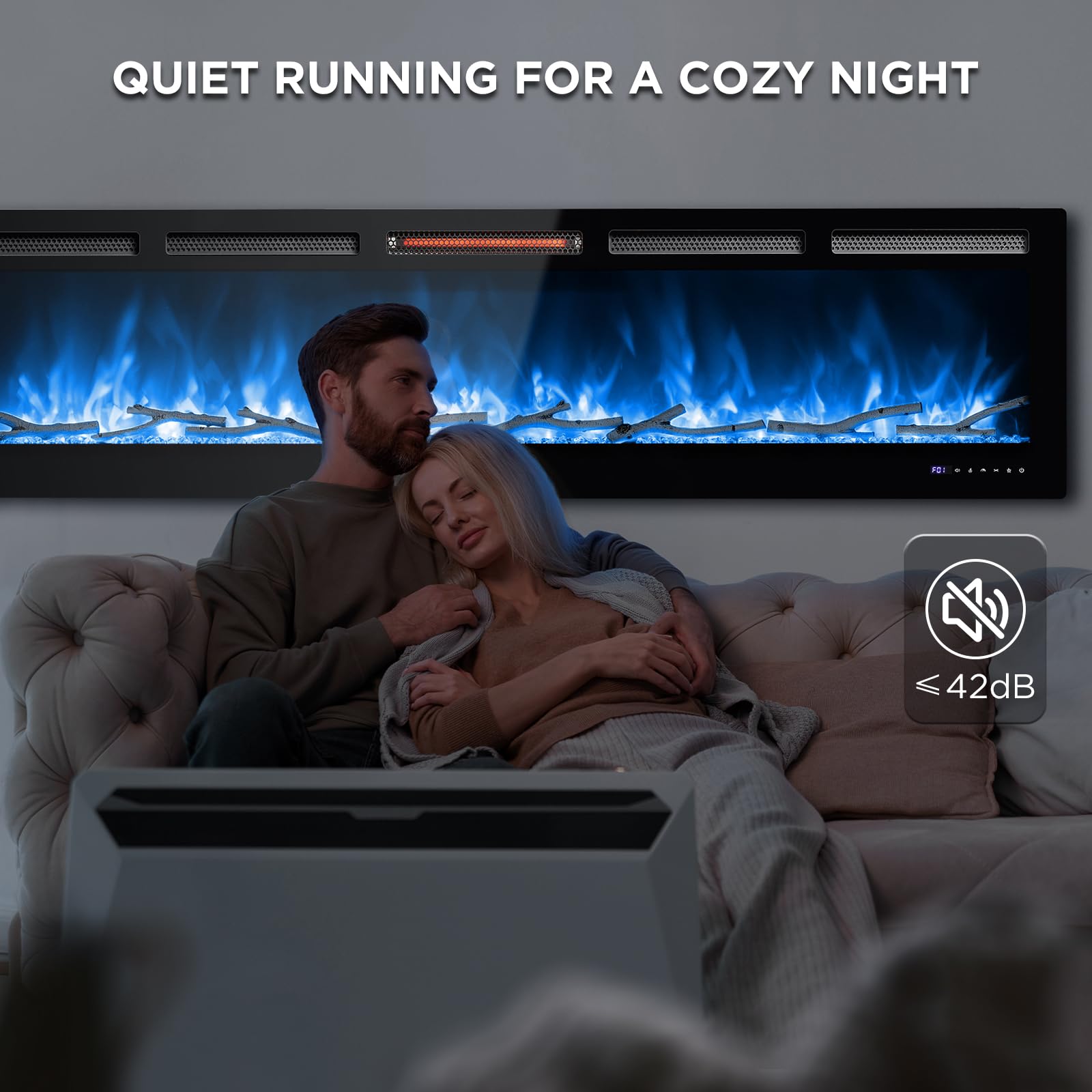 Turbro 72    Smart Wifi Infrared Electric Fireplace With Sound Crackling And Realistic Flame, 1500W Quartz Heater, Recessed Or W