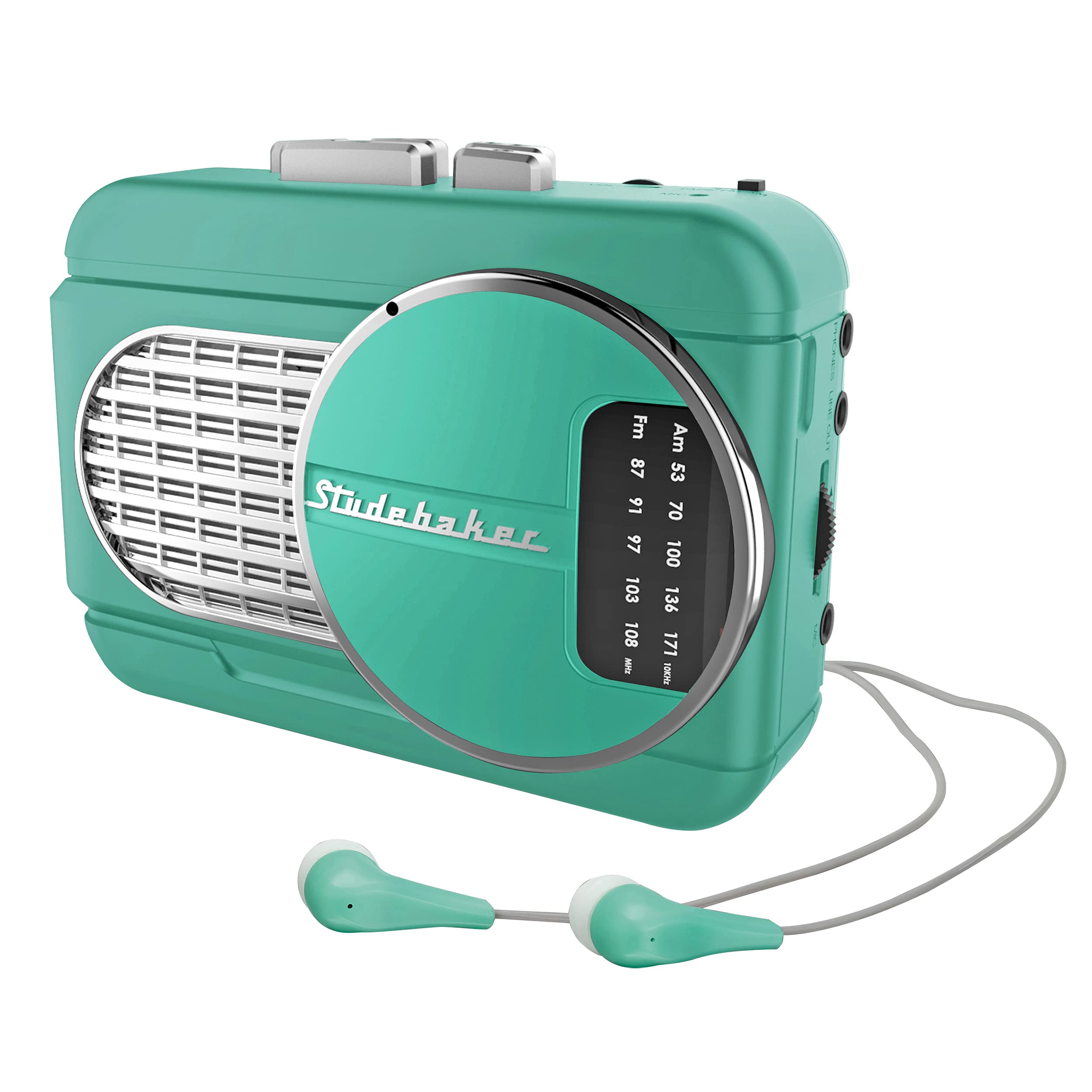 Studebaker Walkabout Ii Walkman Personal Stereo Cassette Player With Am/Fm Radio And Built In Speaker (Teal/Silver)
