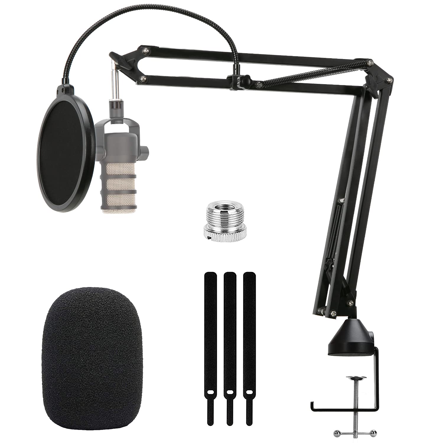 For Rode Podmic Stand   Mic Stand With Pop Filter, Mic Arm With Reduce Wind Noises Mic Cover And Cable Ties, Adjustable Scissor