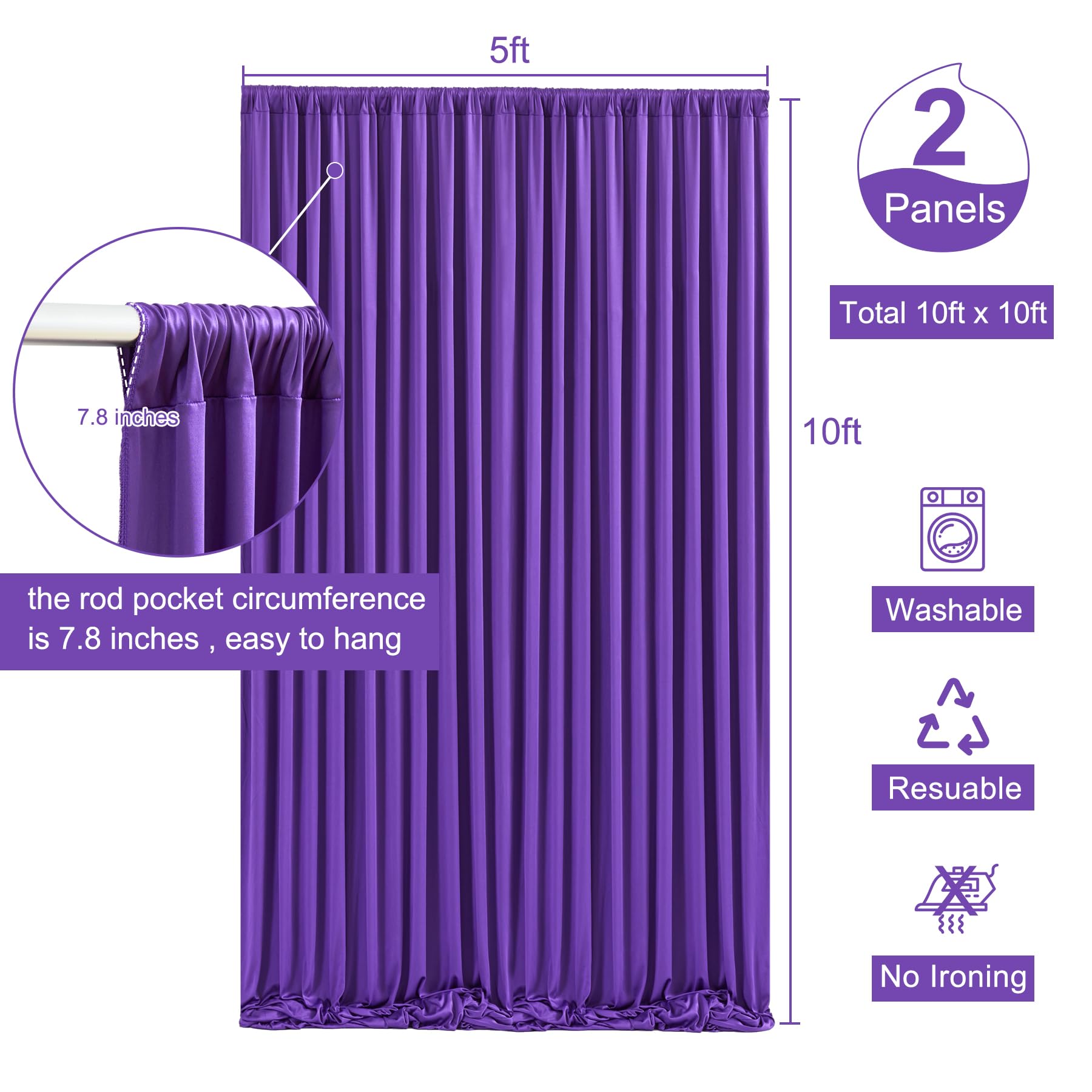 10X10 Purple Backdrop Curtain For Parties Wedding Wrinkle Free Purple Photo Curtains Backdrop Drapes Fabric Decoration For Birth