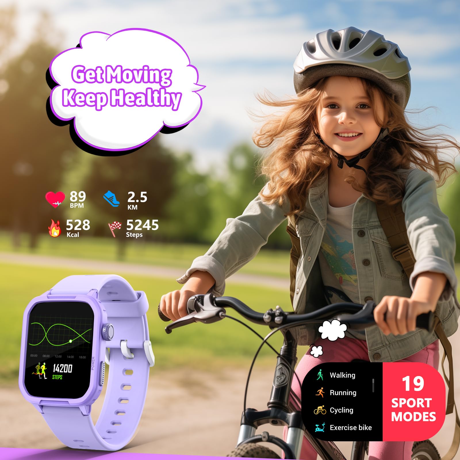 Smart Watch For Kids No Phone Needed, Tempered Glass Fitness Tracker Watch Boy Girl Teens With 19 Sport Modes, Pedometer, Sleep