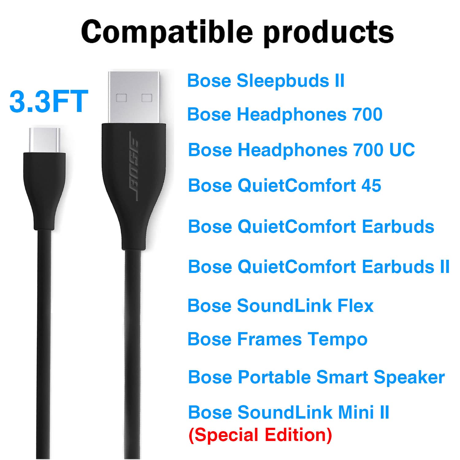 Usb C Charger Cable For Bose Noise Headphones 700, Bose Quietcomfort 45 Headphones, Quietcomfort Earbuds Ii, Soundlink Flex, Bose Sleepbuds 2, Bose Portable Smart Speaker, Sport Earbuds Charging Cord