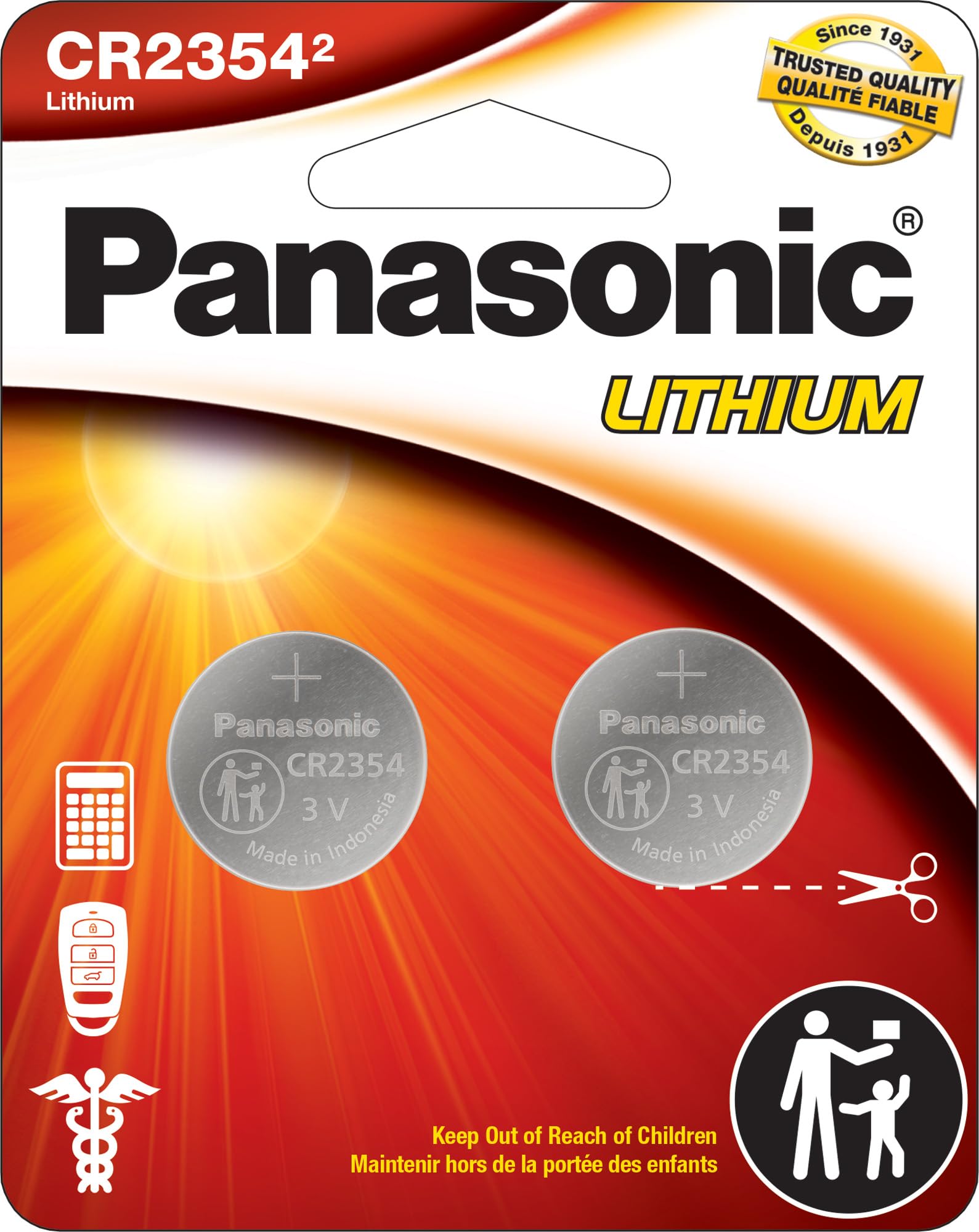 Panasonic Cr2354 3.0 Volt Long Lasting Lithium Coin Cell Batteries In Child Resistant, Standards Based Packaging, 2 Battery Pack