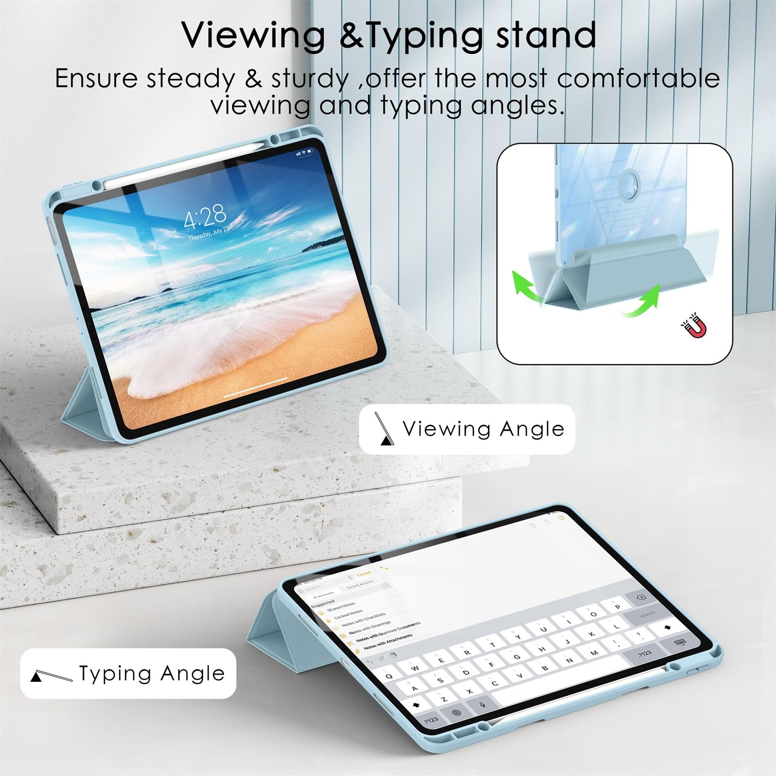 Soke Case For Ipad Air 13 M2 2024/Pro 12.9 (6Th/5Th/4Th Generation, 2022/2021/2020)   Pencil Holder+Auto Sleep/Wake+Camera Protection, Shockproof Back Cover For Ipad Pro 12.9 Inch, Sky Blue