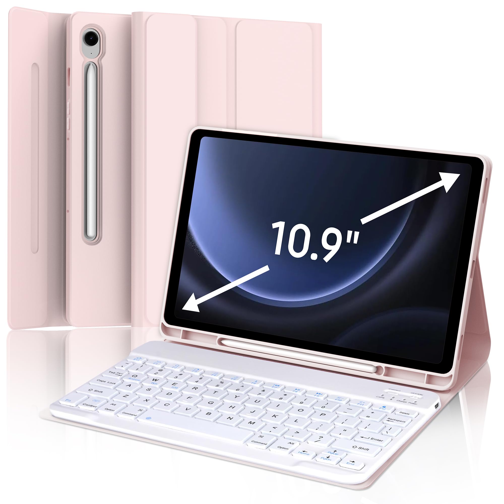 Galaxy Tab S9 FE Case with Keyboard, Detachable Wireless Bluetooth Keyboard, Smart Folio Cover with S Pen Holder for Samsung Gal