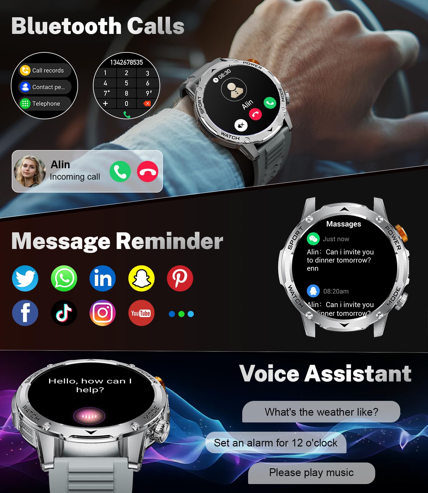 Lige Smart Watch For Men (Make/Answer Calls) With 1000Mah, 1.75 '' Hd Screen Smartwatch With Flashlight, Heart Rate/Sleep Monito