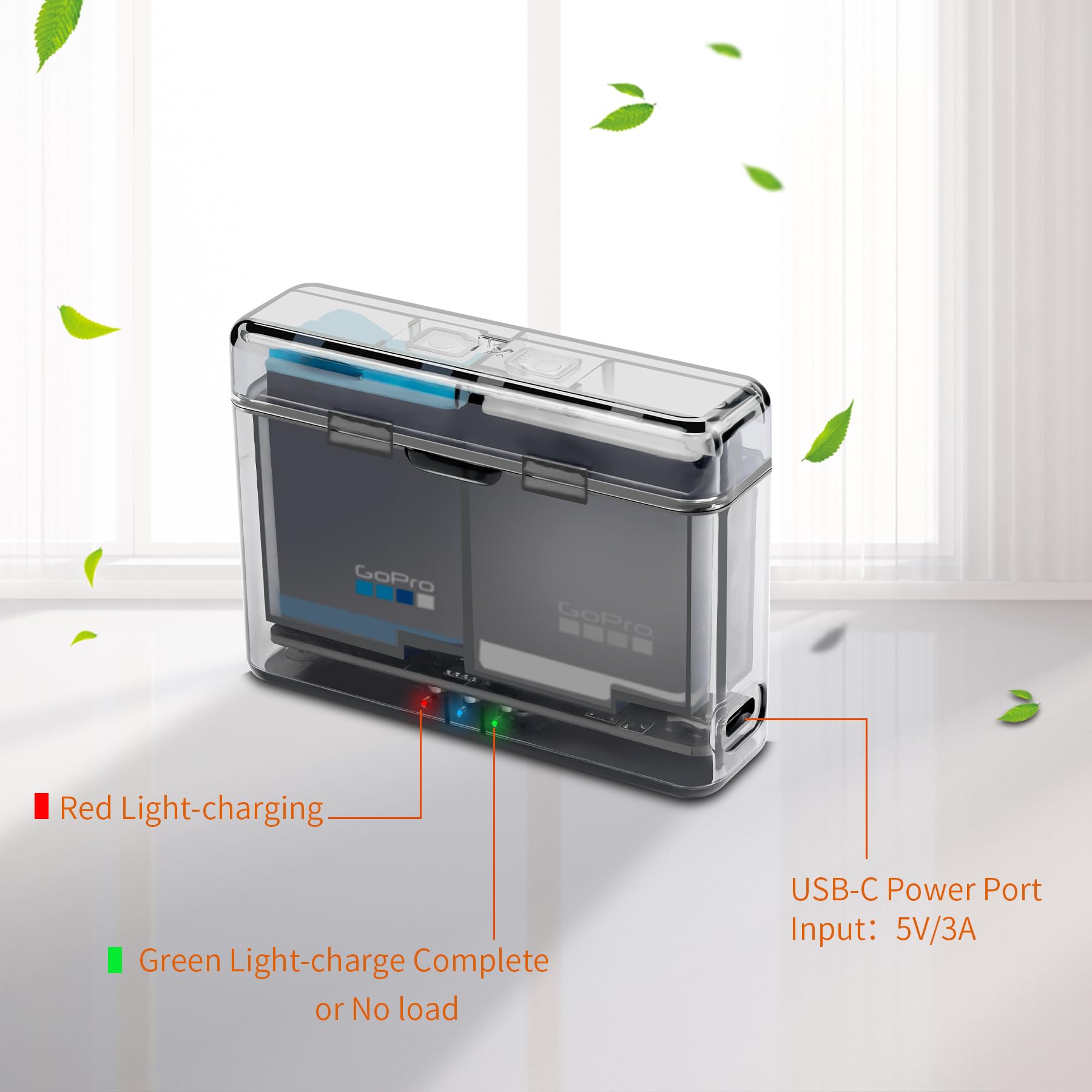 Lyongtech Dual Battery Charger For Gopro Hero 12/11/10/9 Black,Go Pro Enduro Batteries Usb Charging Case With Usb C Cable,Fast C