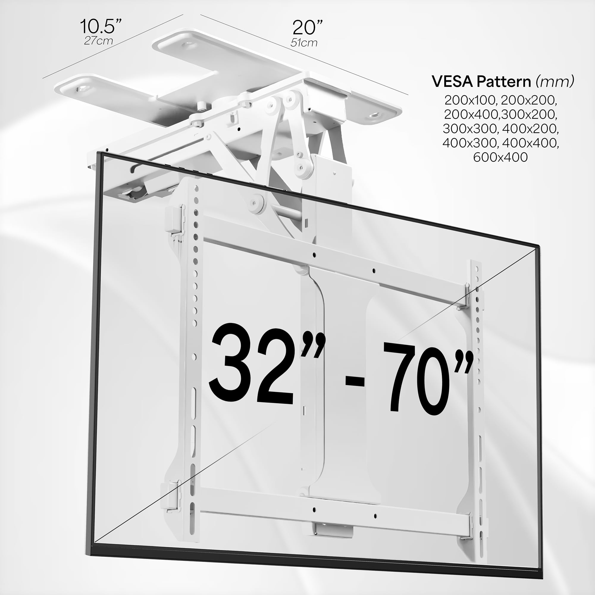 VIVO Electric Flip Down Swiveling Ceiling TV Mount for 32 to 70 inch Screens, Large Motorized Flat Ceiling VESA Mount, Master Pack, White, MOUNT E FD70S W