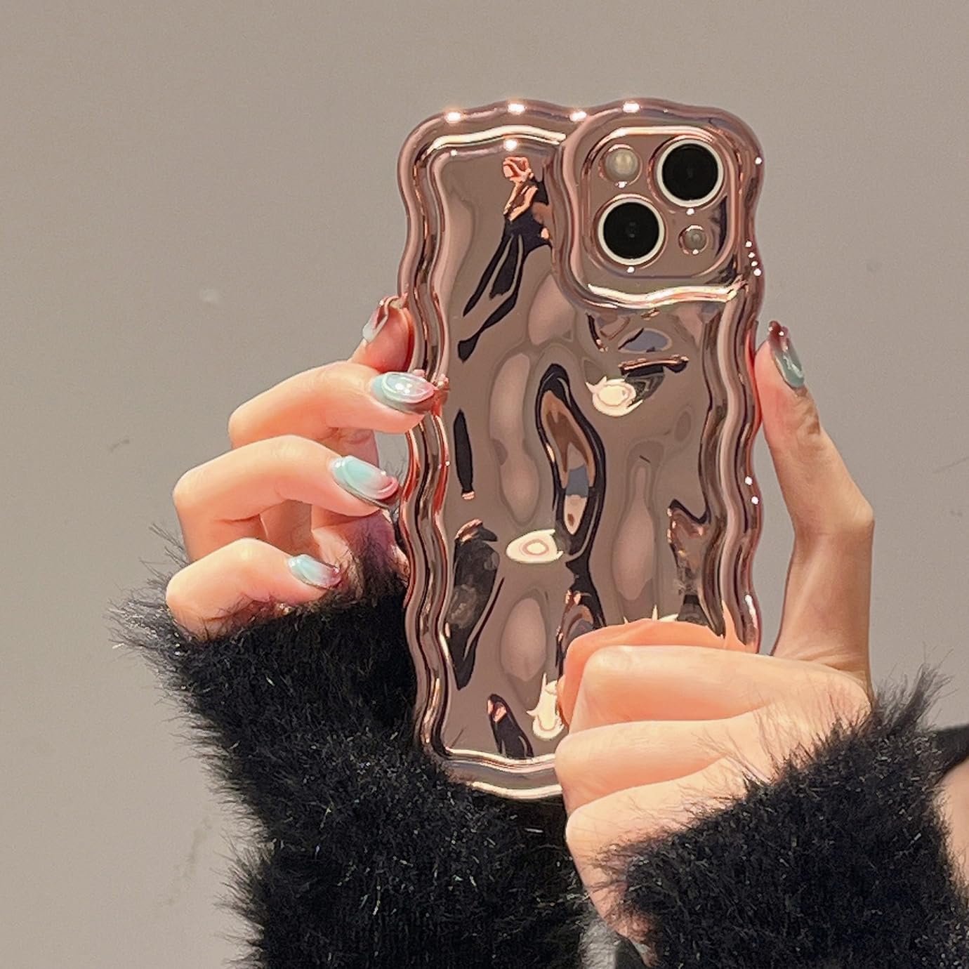 Fabspark Case For Iphone 13 Pro,3D Meteorite Bubble Pattern Electroplate Plating Glitter Curly Wavy Frame Glossy Case,Soft Tpu S