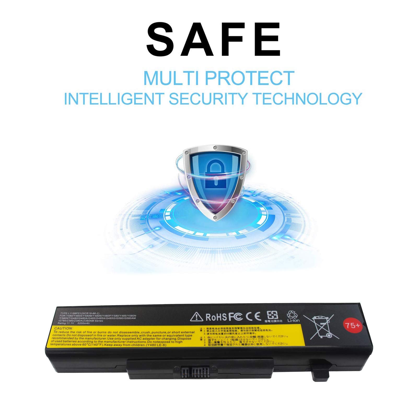 5200Mah L11S6Y01 L11L6Y01 Laptop Battery For Lenovo Ideapad Y480 Y580 G480 G580 Z380 Z480 Z580 Z585 Series L11M6Y01 L116Y01 L11S