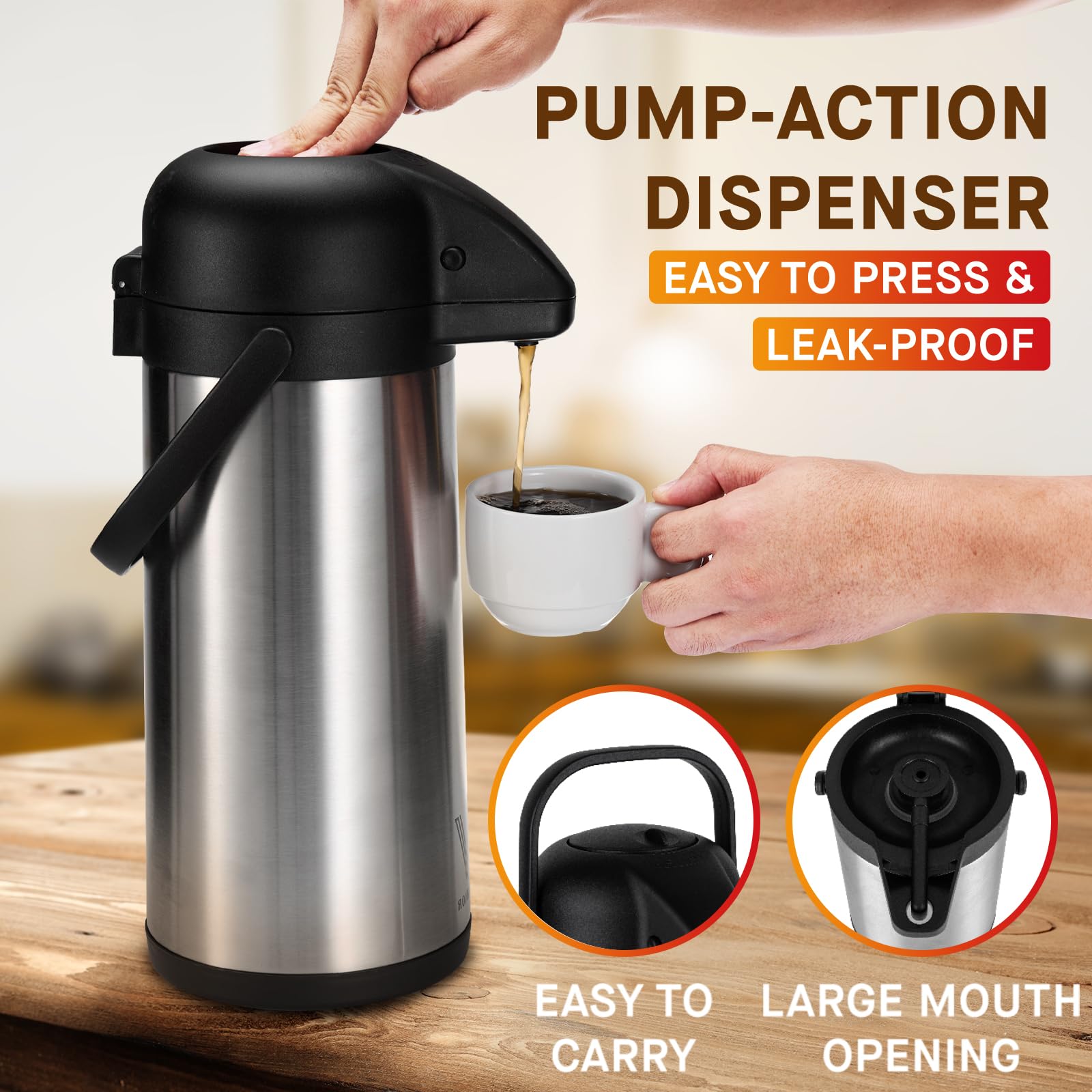 Airpot Coffee Dispenser With Pump   2Pcs 102 Oz Insulated Stainless Steel Coffee Carafe   Thermal Beverage Dispenser   Thermos U