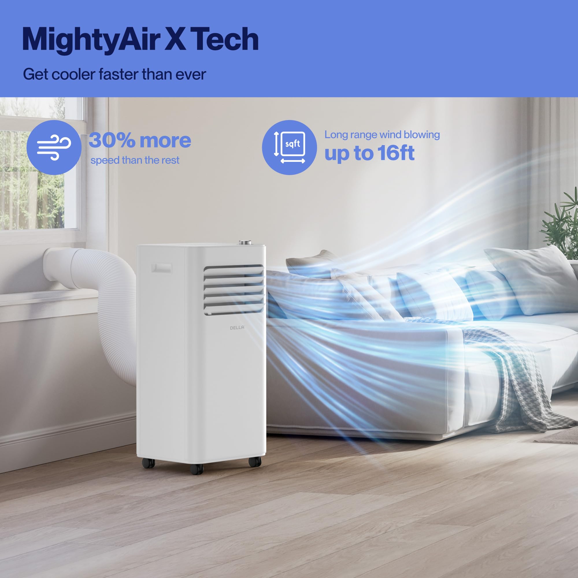 Della Smart Wifi Enabled 10000 Btu Portable Air Conditioner Cools Up To 250 Sq. Ft. Work With Alexa,Geo Fencing Cooling, Dehumid
