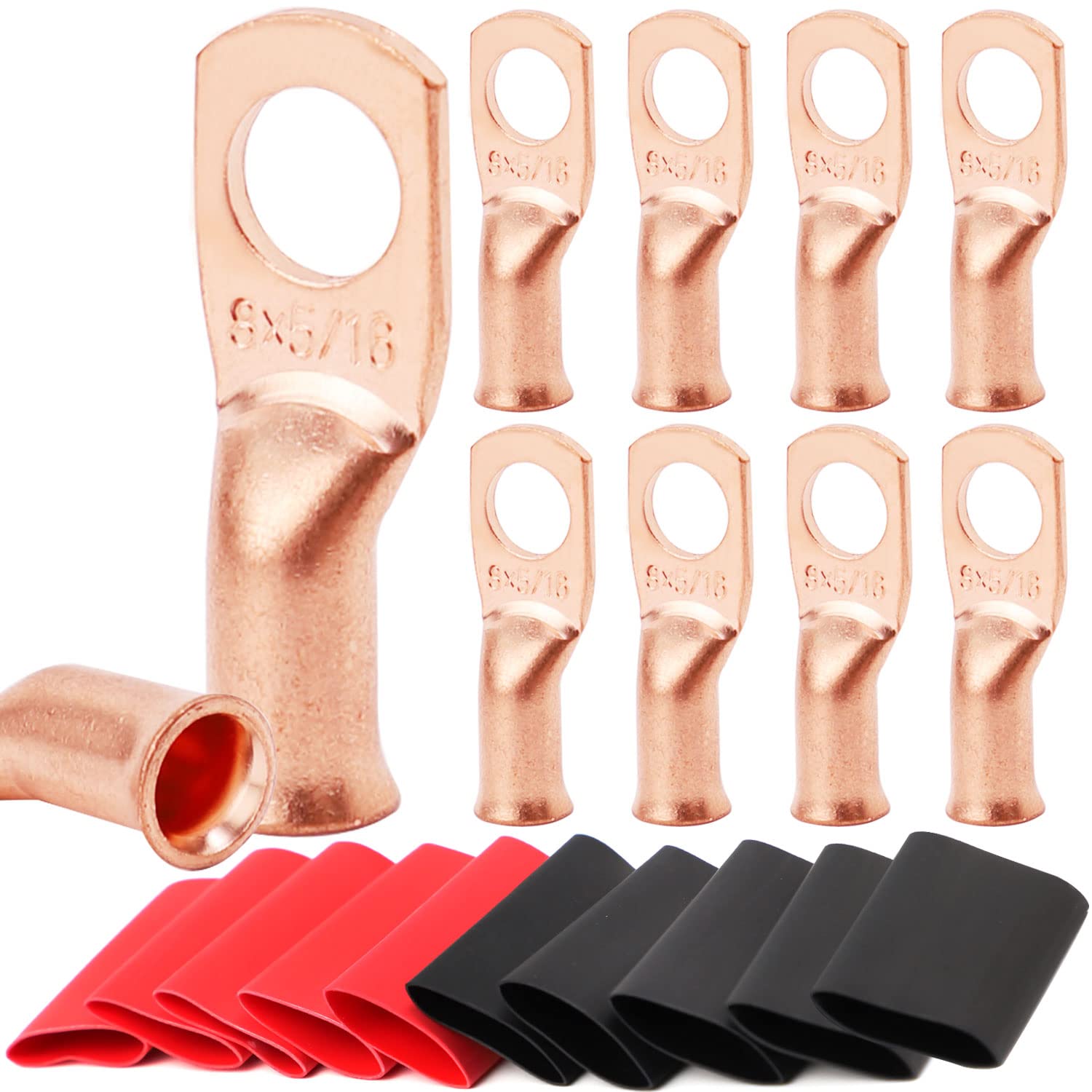 Tkdmr 10Pcs 8Awg 5/16'' Battery Lugs,Copper Wire Lugs,Heavy Duty Battery Cable Ends,Tubular Ring Terminals,Awg Crimp Wire Ring L