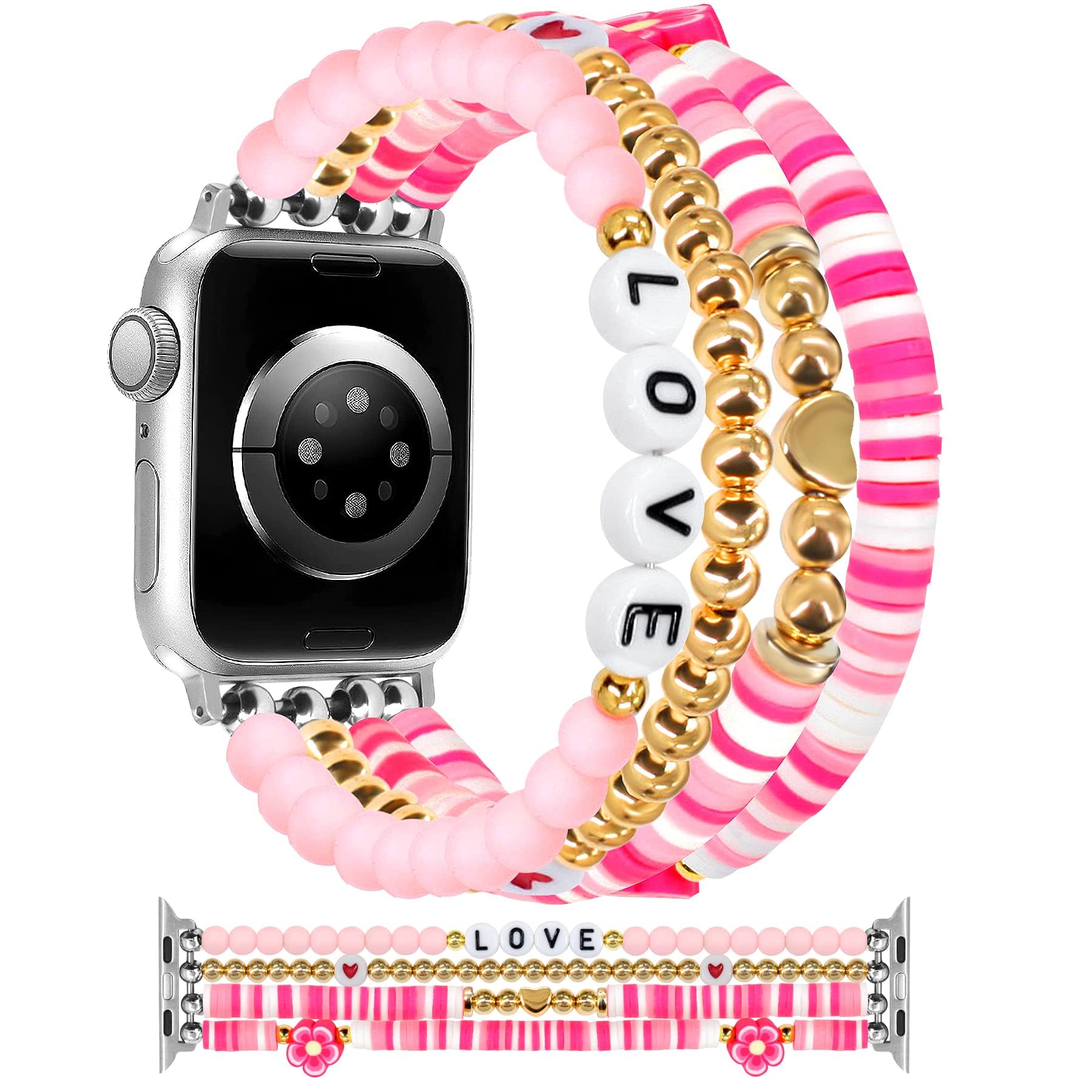 Jr.Dm Beaded Bracelet Compatible With Apple Watch 38Mm 40Mm 41Mm 42Mm For Women, Cute Fashion Preppy Stackable Handmade Stretchy