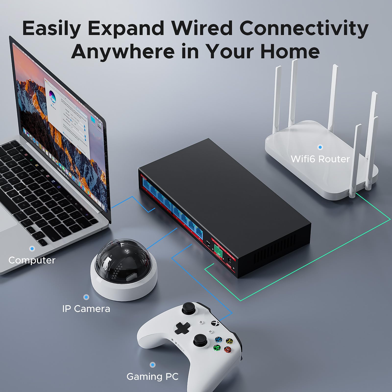 Ienron 8 Port 2.5G Unmanaged Ethernet Switch With 10G Sfp+ Slot, 60Gbps Switching Capacity Network Switch, One Key Vlan| Plug &