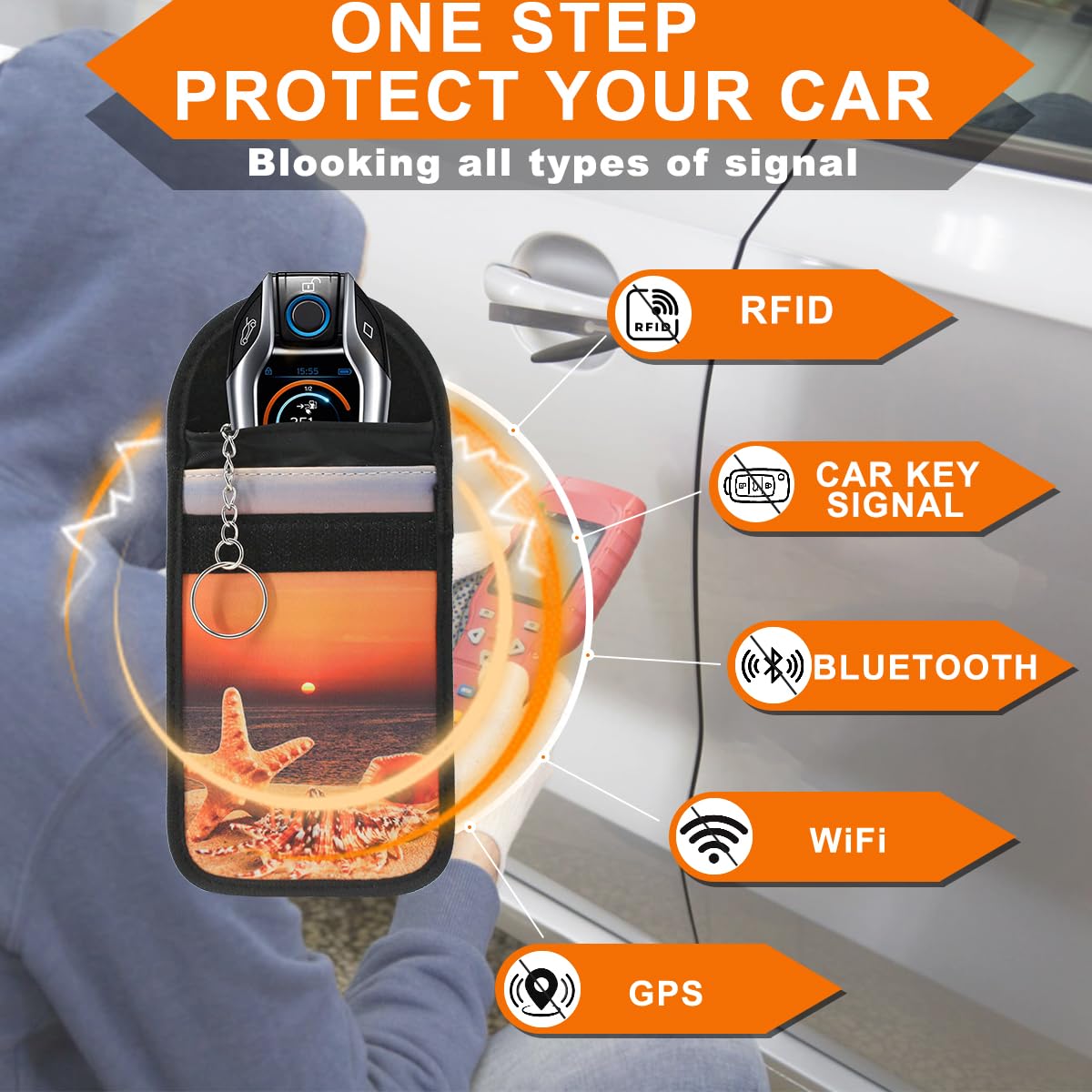 Tildosac 2 Pack Lightweight Faraday Key Fob Protector,Signal Blocking Rfid Key Fob For Car - Orange