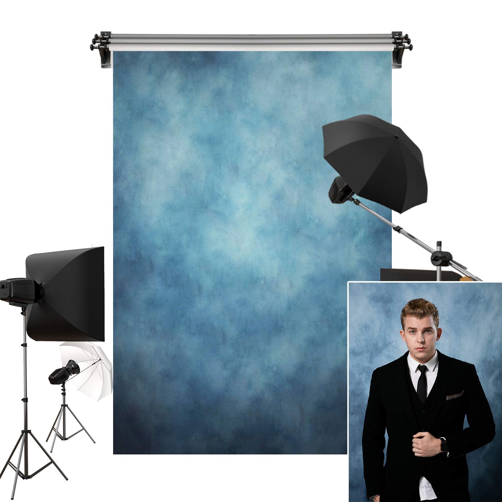 Kate 5X7Ft/1.5M(W) X2.2M(H) Blue Headshot Background Blue Texture Portrait Photography Microfiber Backdrop Photo Studio Props