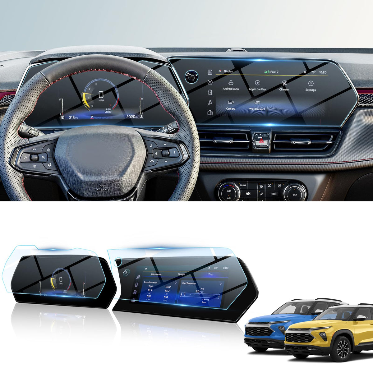 Bibibo 2Pcs For 2024 2025 Chevy Trailblazer Screen Protector For 2024 2025 Chevrolet Trailblazer 11' Navigation Display&8'Dashboard Tempered Glass Protective Film [Anti Glare& Scratch Ultra-Clear] Chevrolet Trailblazer Accessories 2024 2025