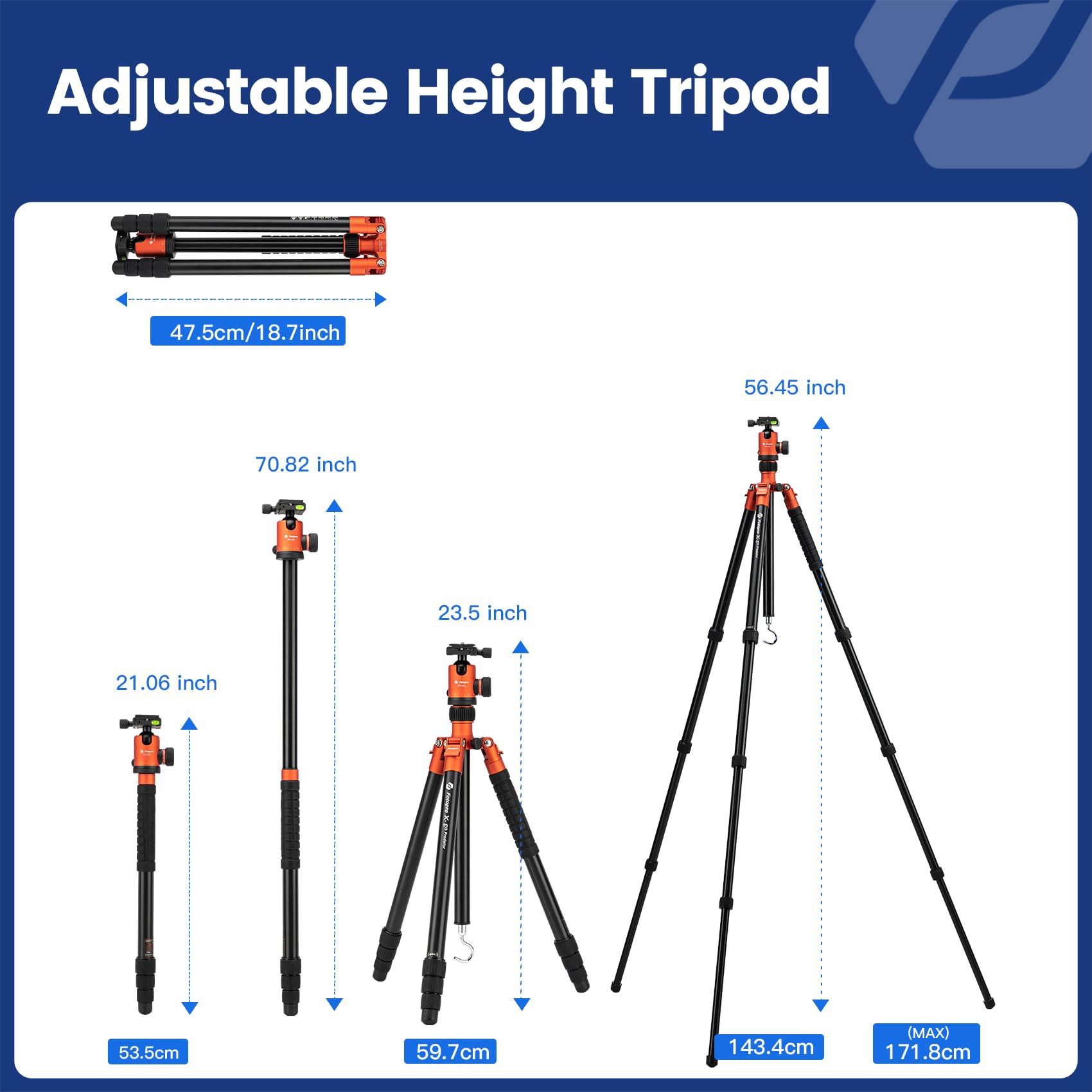 Fotopro 68'' Camera Tripod For Dslr, Heavy Duty Compact Travel Tripod With Ball Head, Detachable Monopod With Quick Release Plat