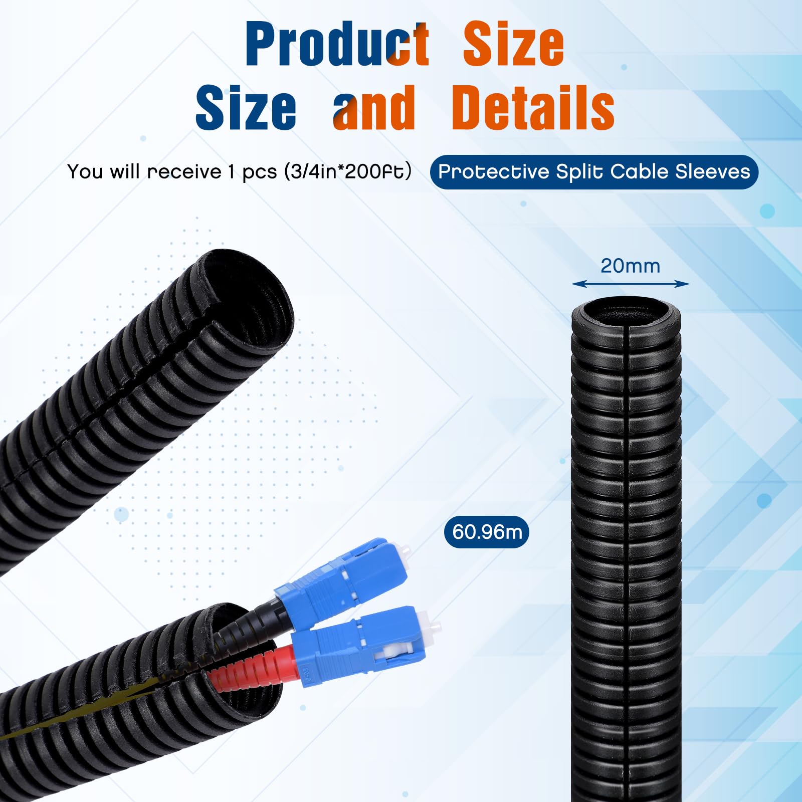 Sasylvia 3/4'' X 200 Ft Split Wire Loom Tubing Wire Conduit Bulk Flexible Electrical Wire Cover Protective Split Cable Sleeves