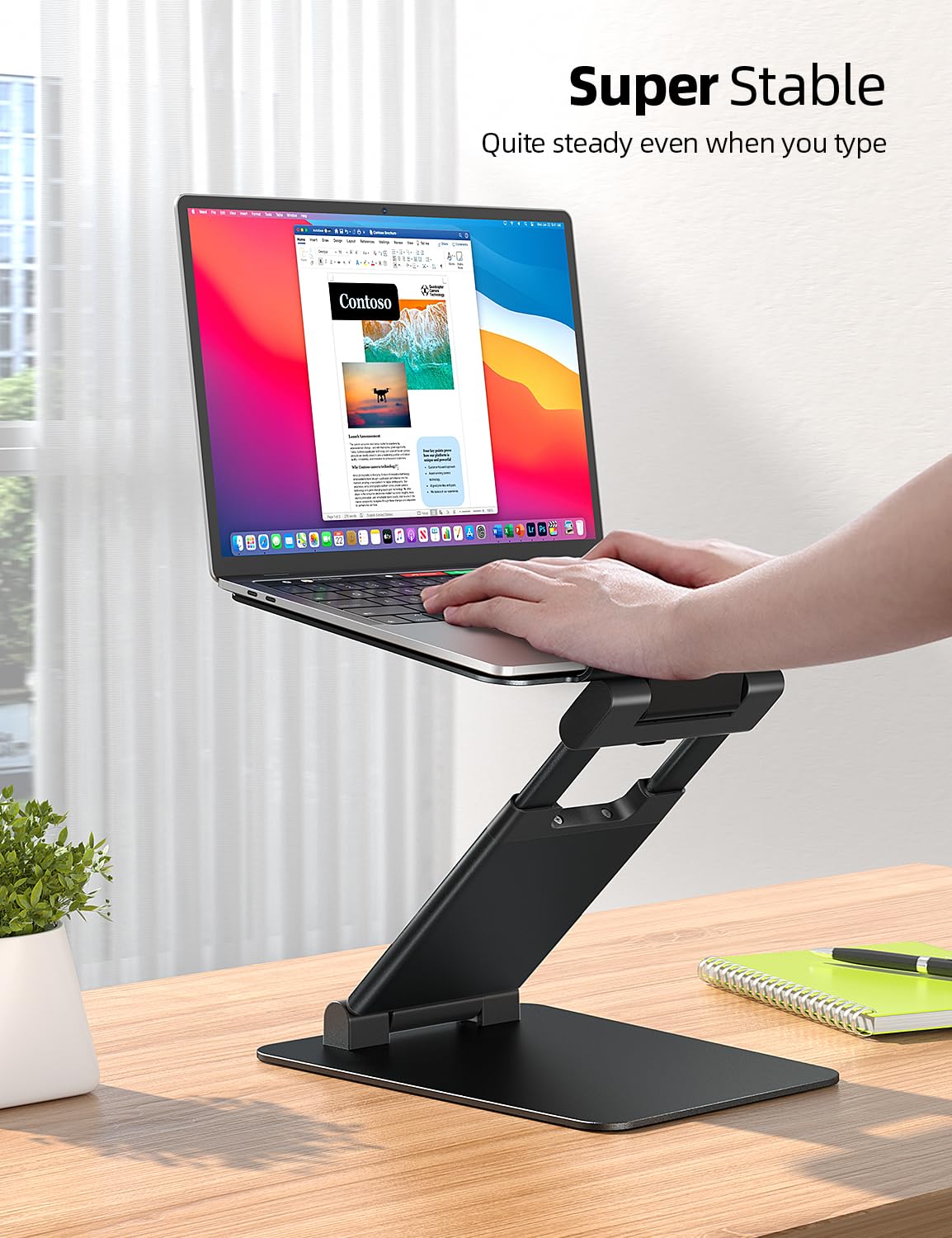 Nulaxy Height Adjustable Laptop Stand For Desk, Dual Foldable Aluminum Computer Riser, Pull Out Design Ergonomic Sit To Notebook Holder Convertor, Compatible With All 10 17' Laptops, Tablets, Black