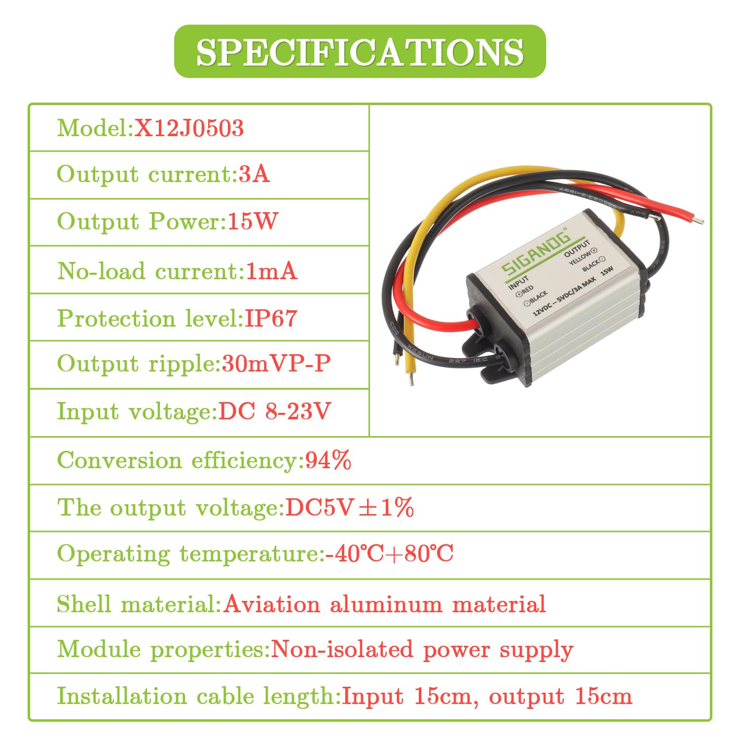 Sigandg 12V To 5V Dc Converter Car Power Voltage, Step Down To Dc 5V 3A 15W Waterproof Buck Converter, Supply Step-Down Module C