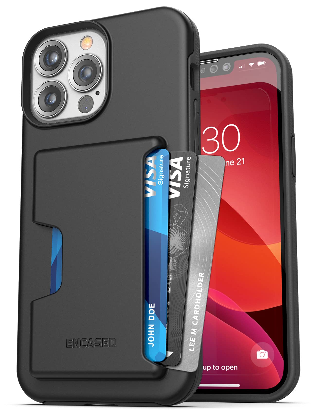 ENCASED iPhone 13 PRO MAX Wallet Case with Card Holder - Shockproof Dual-Layer Design (4 Cards) Black