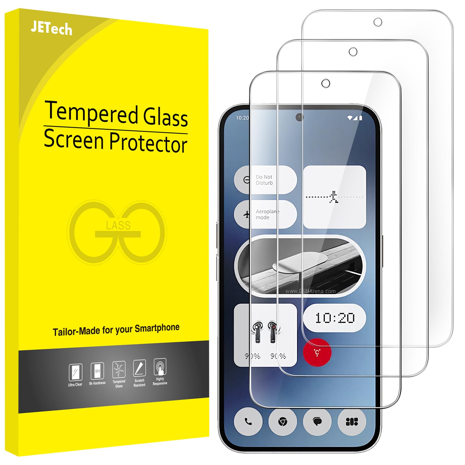 JETech Screen Protector for Nothing Phone 2a / 2a Plus 6.7-Inch, 9H Tempered Glass Film, Anti-Scratch, HD Clear, 3-Pack