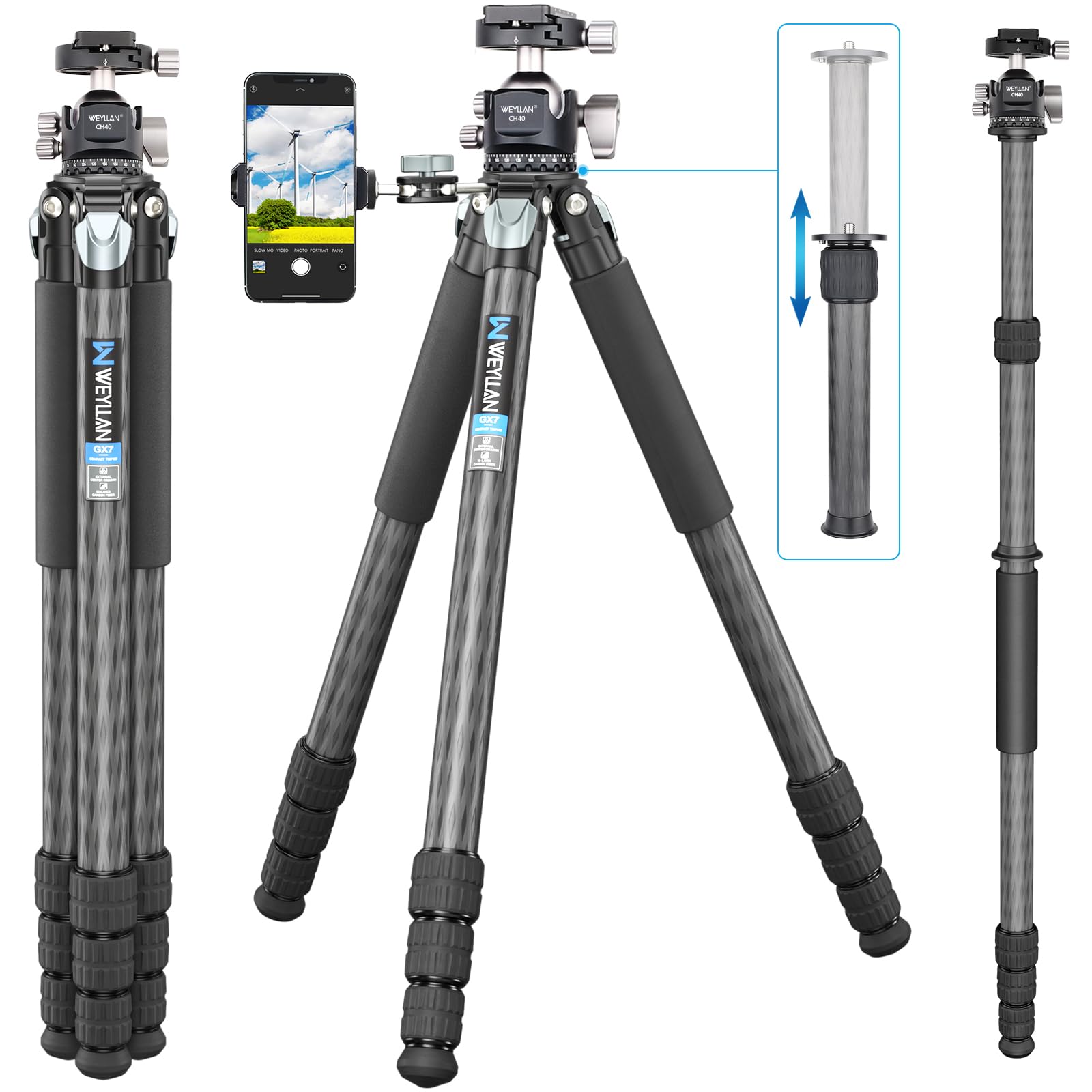 Carbon Fiber Heavy Duty Tripod Artcise 81'' Professional Tripod For Camera, 10 Layer Carbon Fibre Tube, 32.5Mm Leg With Low Profile Tripod Ball Head For Canon Nikon Sony, Dslr Slr Digital Camcorder