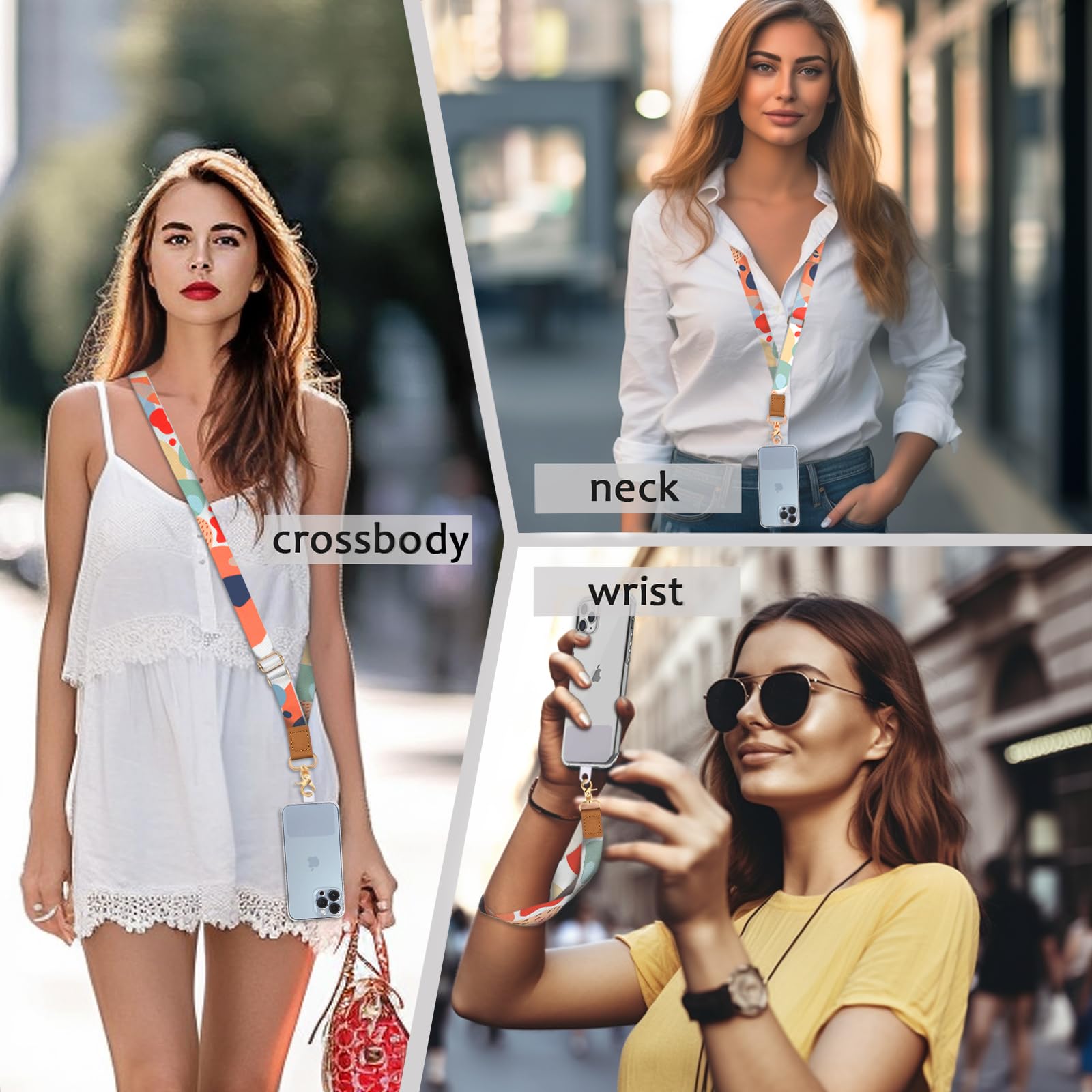 Phone Lanyard Crossbody Wrist Strap, Abstract Art Adjustable Cell Phone Lanyard Wristlet Phone Strap With 2 Phone Tether Tabs, N