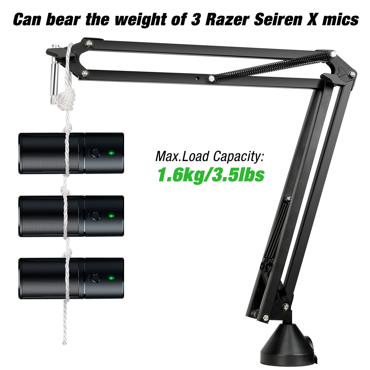 For Razer Seiren X Boom Arm With Pop Filter, Reduce Wind Noises Mic Cover And Cable Ties   Professional Mic Stand, 3/8 '' To 5/8